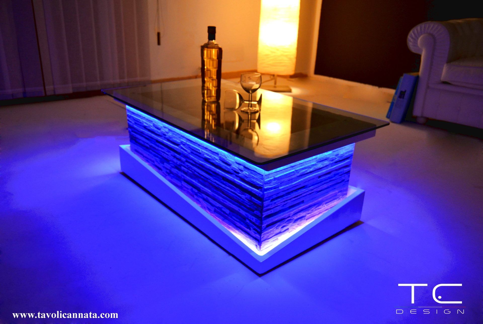 Glass Coffee Table With Led Light Rgb Color – Tavolini Cannata For Coffee Tables With Led Lights (View 3 of 15)
