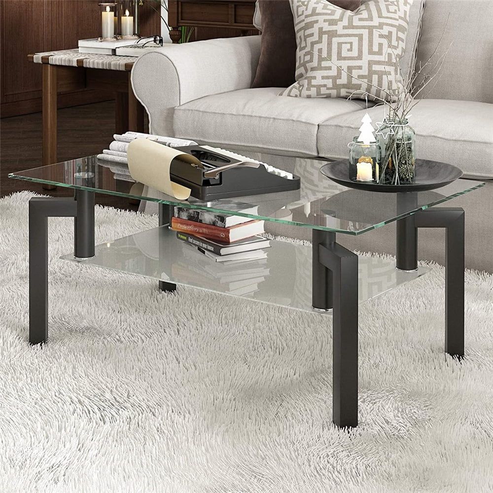 Glass Coffee Table With Lower Shelf, Clear Rectangle India | Ubuy Inside Clear Rectangle Center Coffee Tables (View 15 of 15)