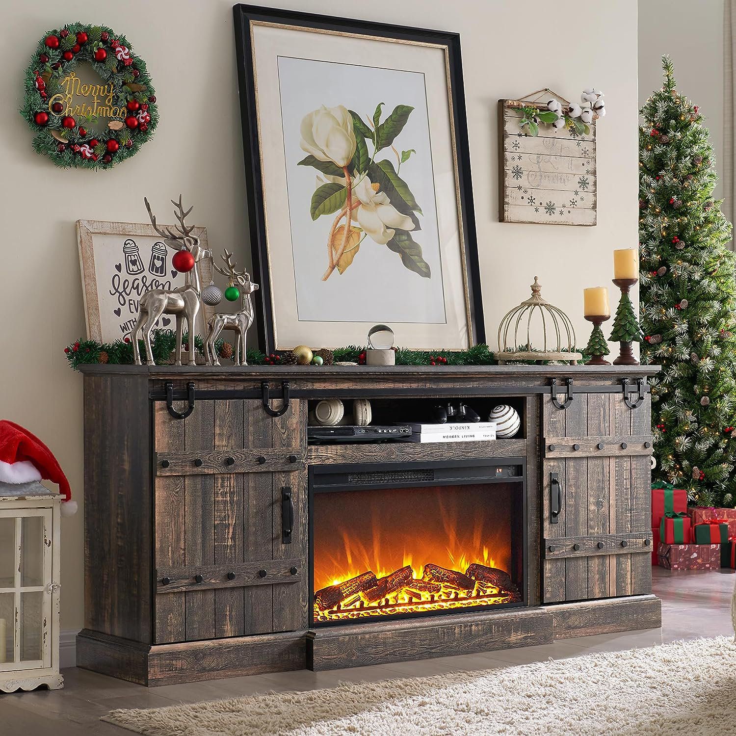 Gracie Oaks Wilbrandt Farmhouse Entertainment Center Fireplace Tv Stand Fit  For Tvs Up To 80 Inch, With Sliding Barn Doors & Reviews | Wayfair Intended For Farmhouse Tv Stands (View 4 of 15)