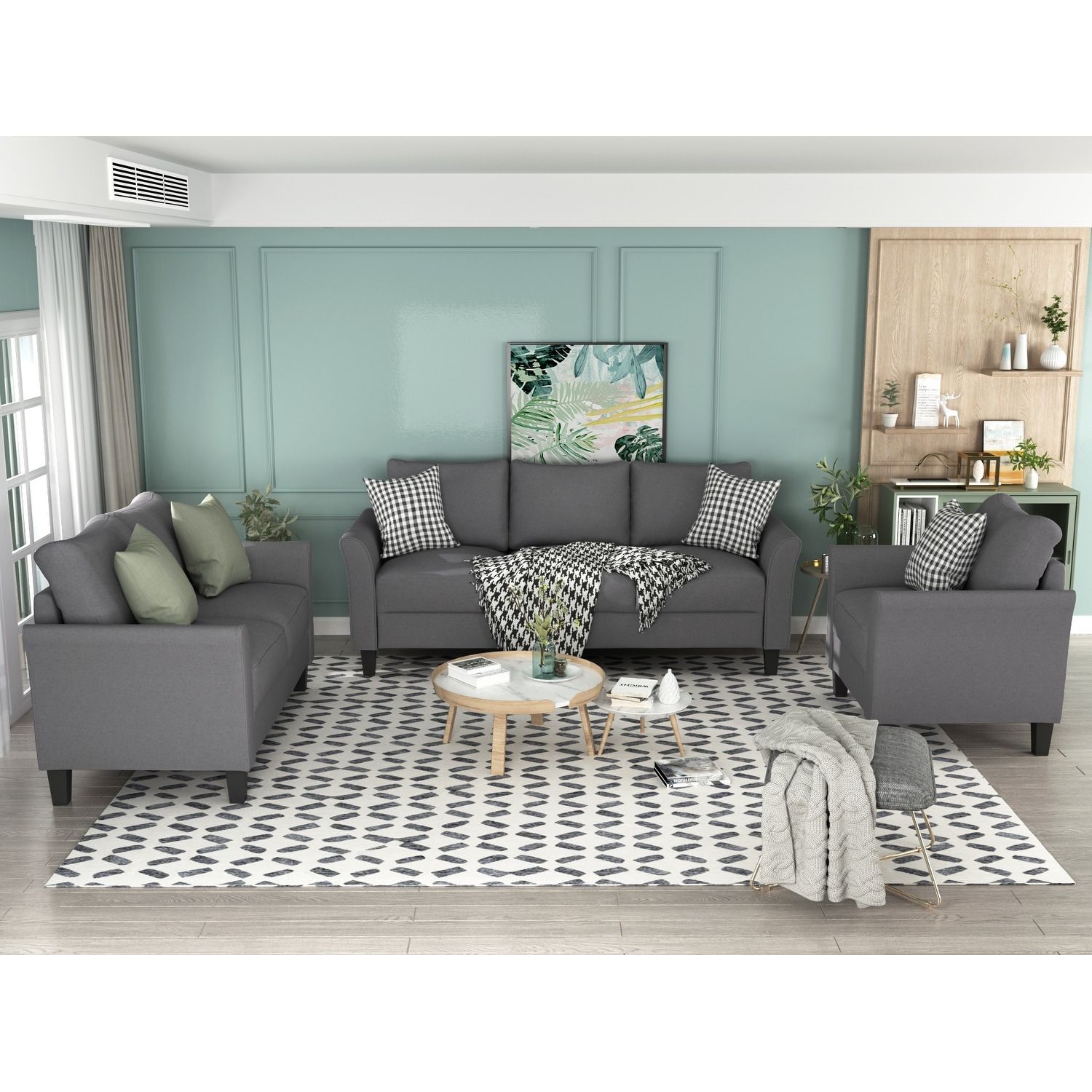 Gray Classic Polyester Blend 3 Piece Sofa Set, Foam Cushions – Bed Bath &  Beyond – 39614676 Pertaining To Dark Grey Polyester Sofa Couches (View 7 of 15)