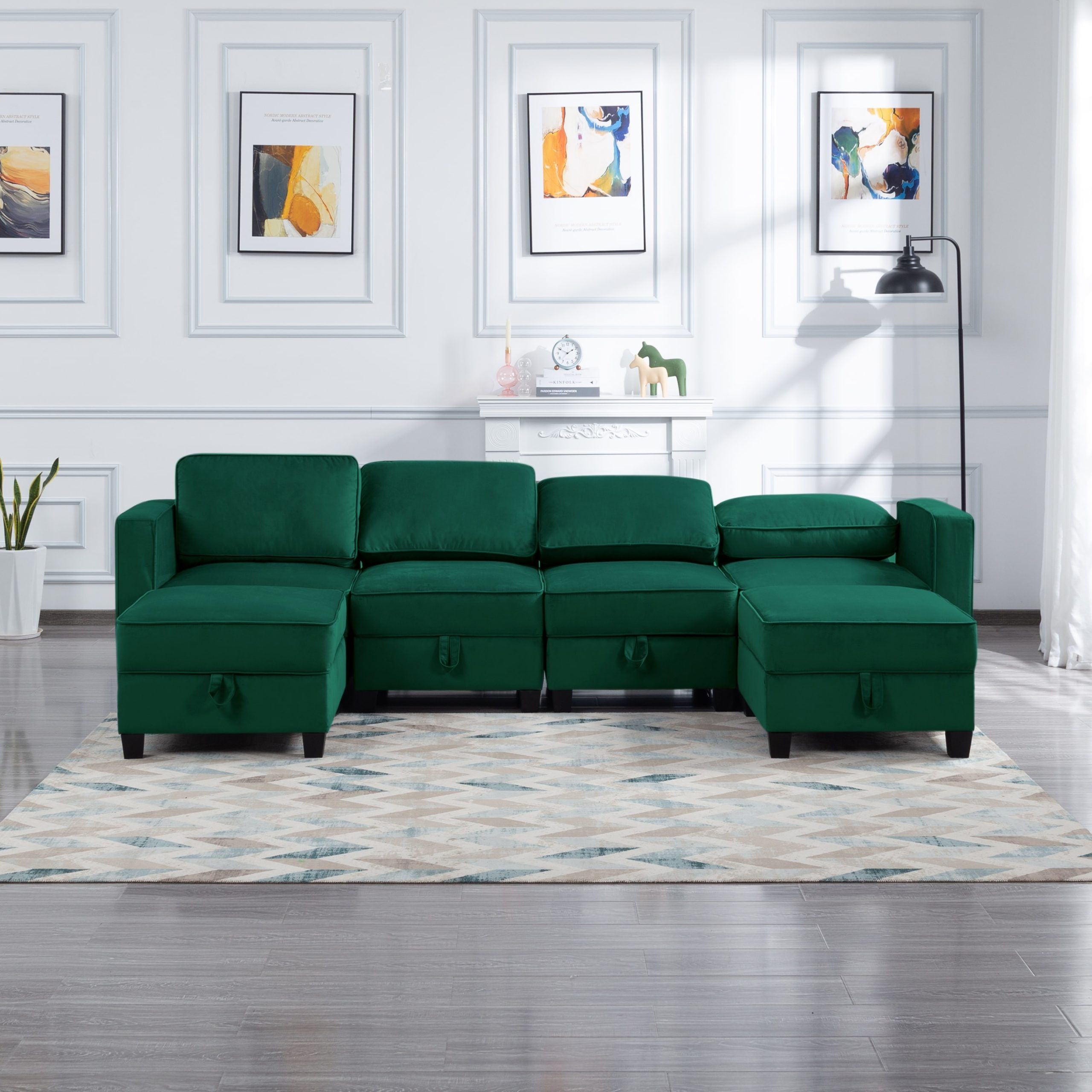 Green 116" Velvet Modular Sectional Sofa With Hidden Storage And Ottoman –  Bed Bath & Beyond – 39090598 With Regard To Green Velvet Modular Sectionals (View 12 of 15)