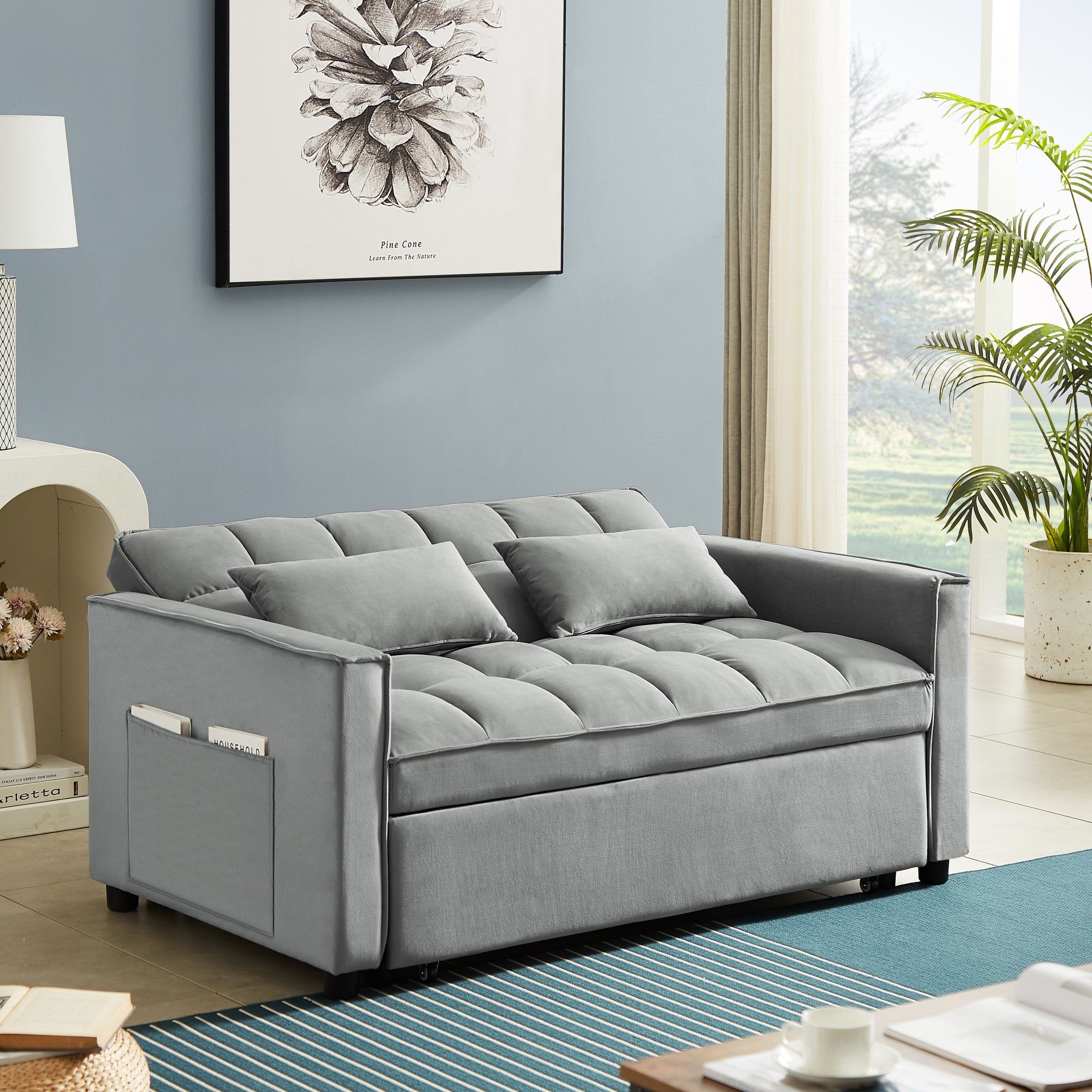 Grey Velvet Convertible Loveseat Sleeper Sofa – Bed Bath & Beyond – 39637982 Inside Convertible Gray Loveseat Sleepers (Photo 10 of 15)