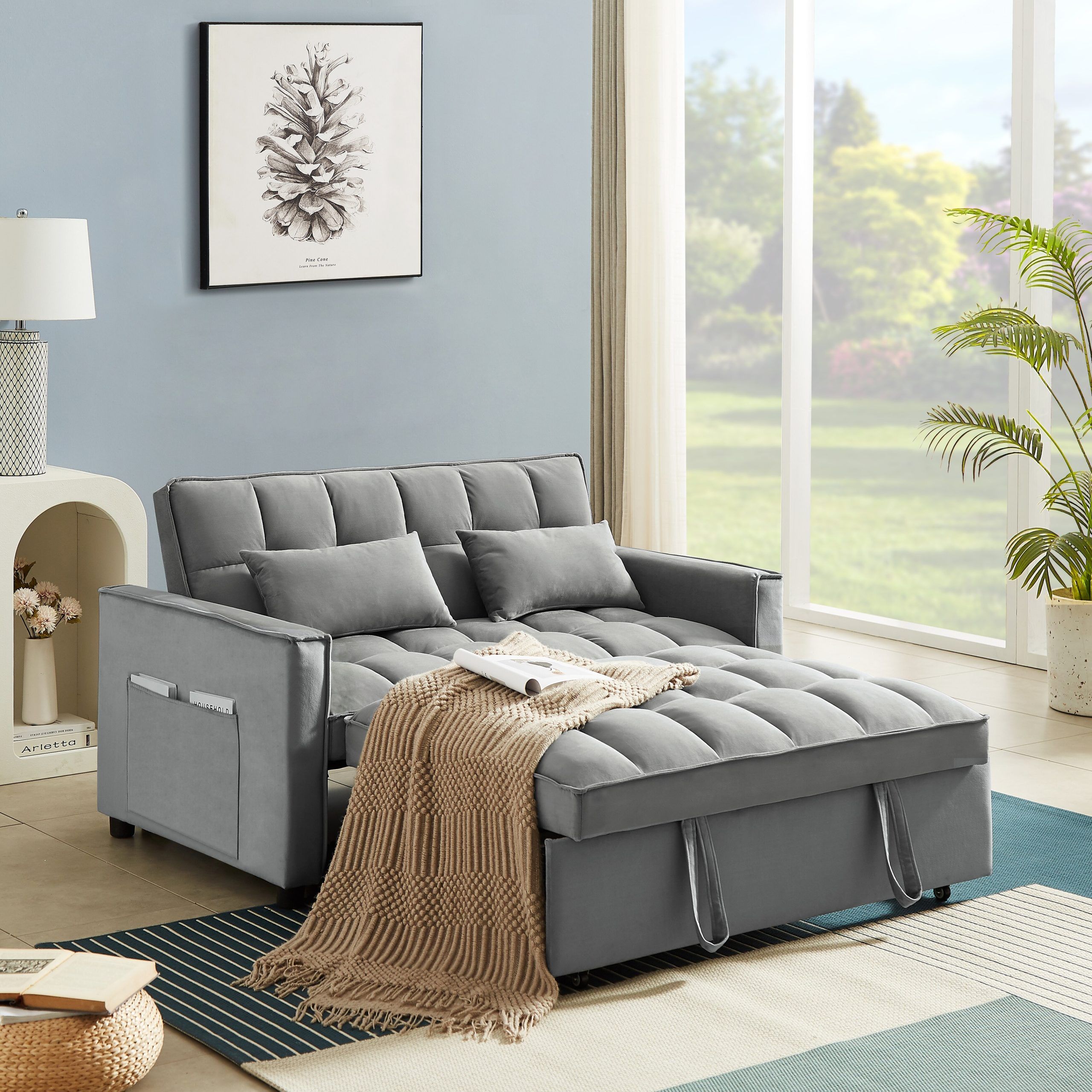 Grey Velvet Convertible Loveseat Sleeper Sofa – Bed Bath & Beyond – 39637982 With Regard To Convertible Gray Loveseat Sleepers (Photo 6 of 15)