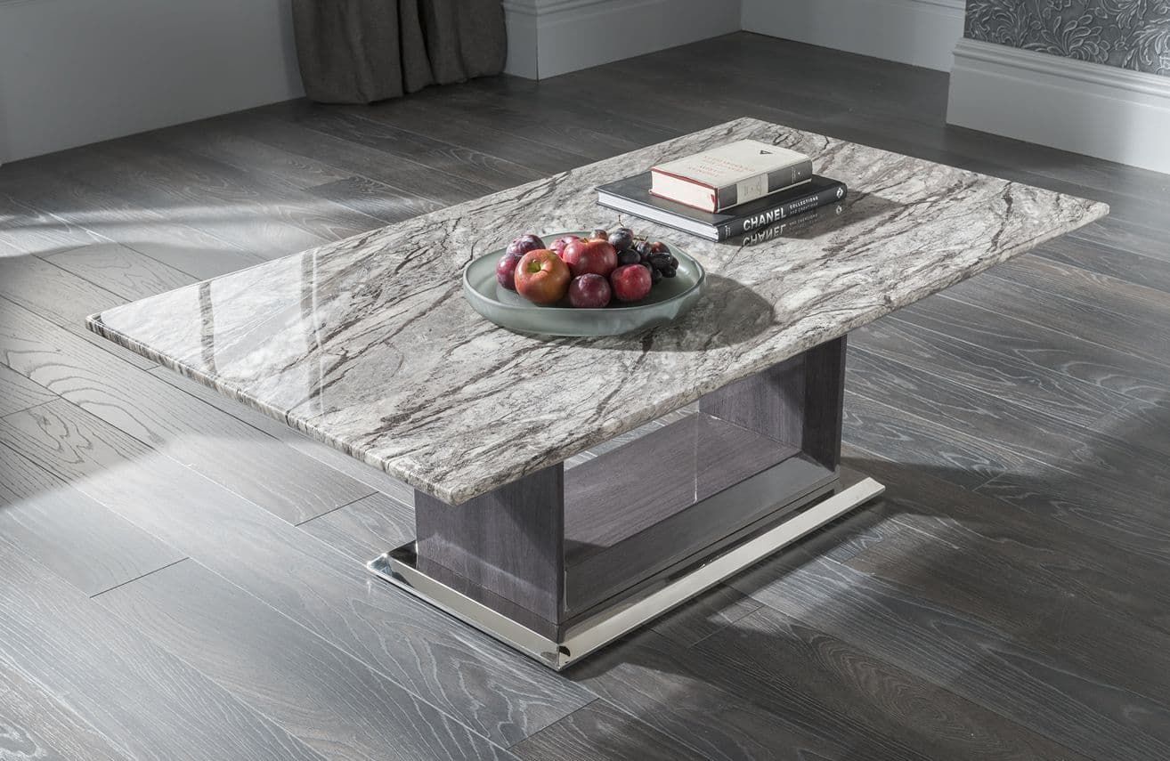 Guastalla Grey High Gloss Marble With Polished Metal Rectangle Coffee Table  218vd357 For Glossy Finished Metal Coffee Tables (View 2 of 15)