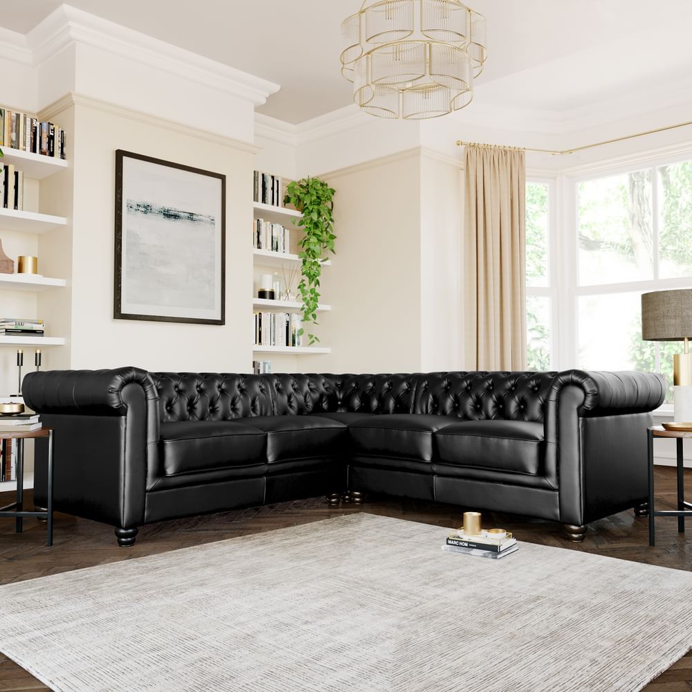 Hampton Chesterfield Corner Sofa, Black Classic Faux Leather Only £1499.99  | Furniture And Choice Throughout Sofas In Black (Photo 11 of 15)