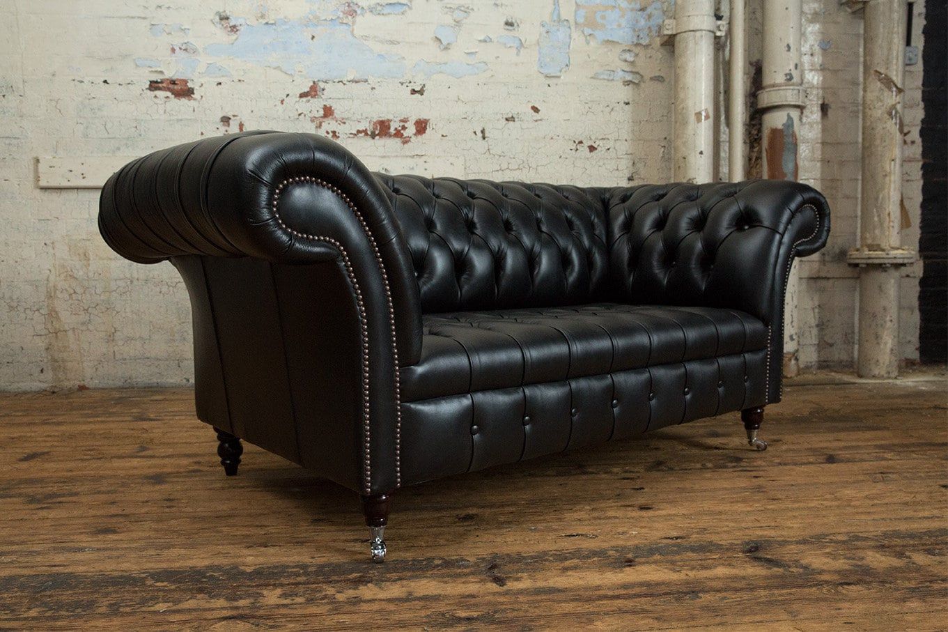 Handmade 2 Seater Vintage Black Leather Chesterfield Sofa, Couch, Settee  Other Colours Available – Etsy Italia For Sofas In Black (Photo 1 of 15)