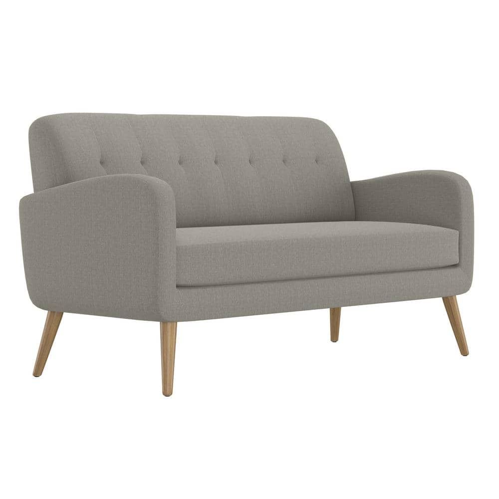 Handy Living Werner 65.5 In. Dove Gray Linen Like Fabric With Natural Legs  2 Seat Mid Century Modern Sofa A177436 – The Home Depot Throughout Gray Linen Sofas (Photo 5 of 15)