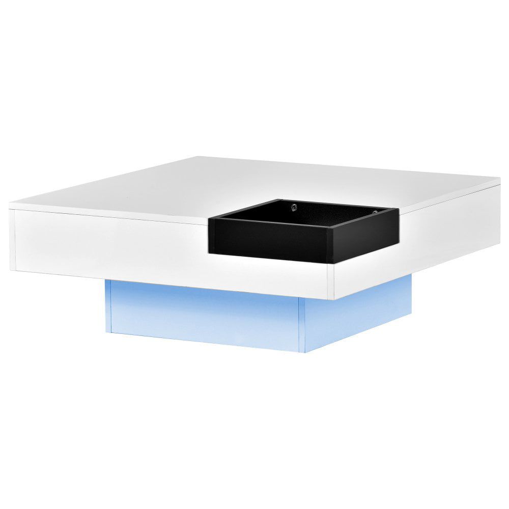 Hassch Modern Coffee Table With Detachable Tray, Minimalist Square Cocktail  Table With Led Lights, Remote Control For Living Room, White – Walmart For Hassch Modern Square Cocktail Tables (View 14 of 15)