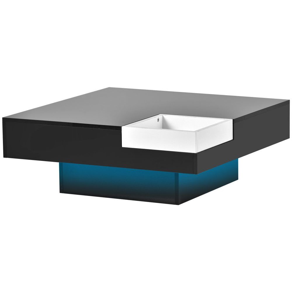 Hassch Modern Square Coffee Table With Detachable Tray, Minimalist Cocktail  Table With 16 Color Led Lights, Remote Control For Living Room, Black –  Walmart Regarding Hassch Modern Square Cocktail Tables (View 4 of 15)
