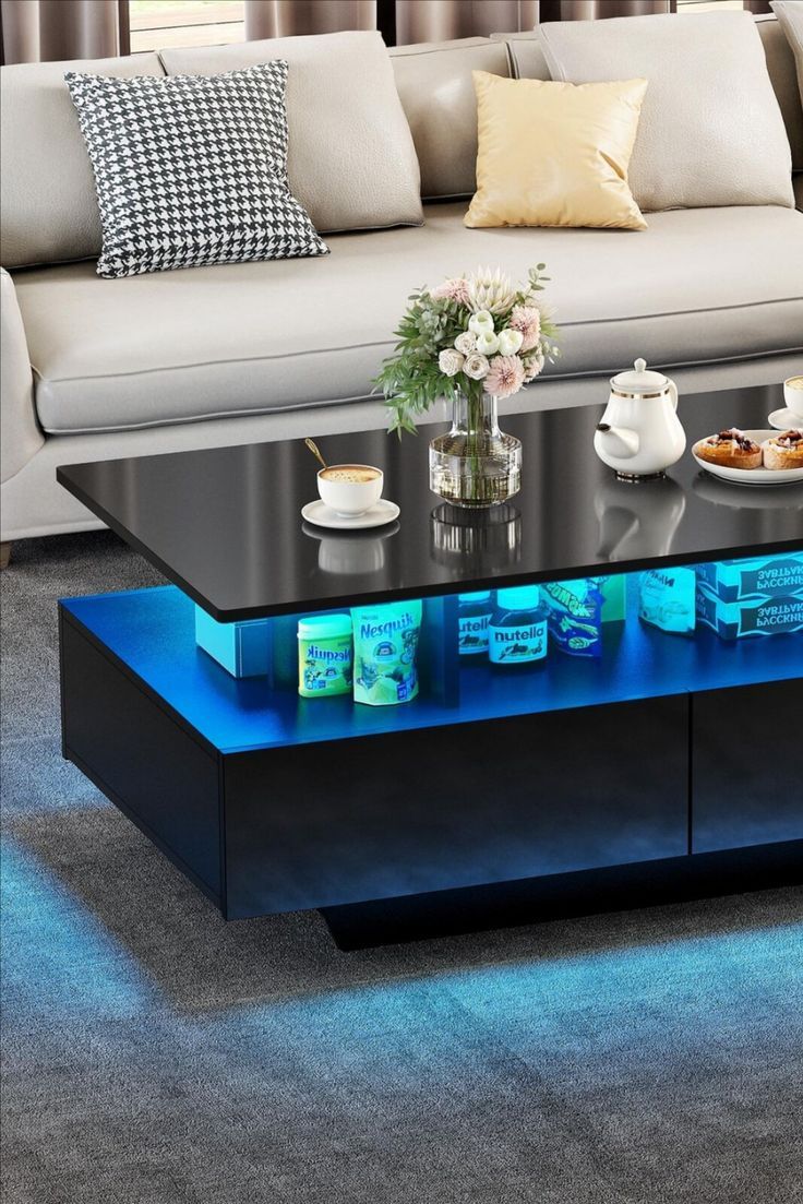High Gloss Coffee Table Center Cocktail Table With Led Lights & Sliding  Drawers | Ebay In 2023 | Coffee Table, Coffee Table White, Coffee Table  With Storage For Coffee Tables With Drawers And Led Lights (View 11 of 15)