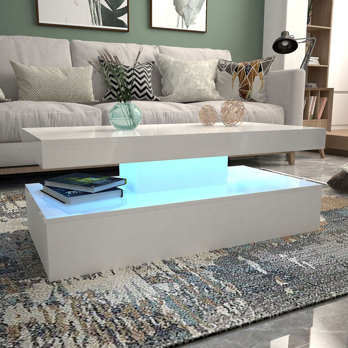 High Gloss Coffee Table For Living Room Rectangle Side Table Led Light  Furniture | Ebay In Rectangular Led Coffee Tables (Photo 14 of 15)