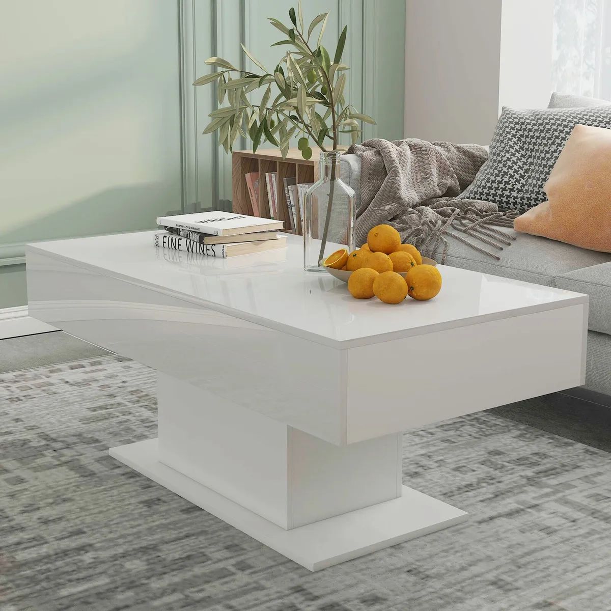 High Gloss Coffee Table Modern Led Lights Side Table White Living Room  Furniture | Ebay Intended For Rectangular Led Coffee Tables (Photo 7 of 15)