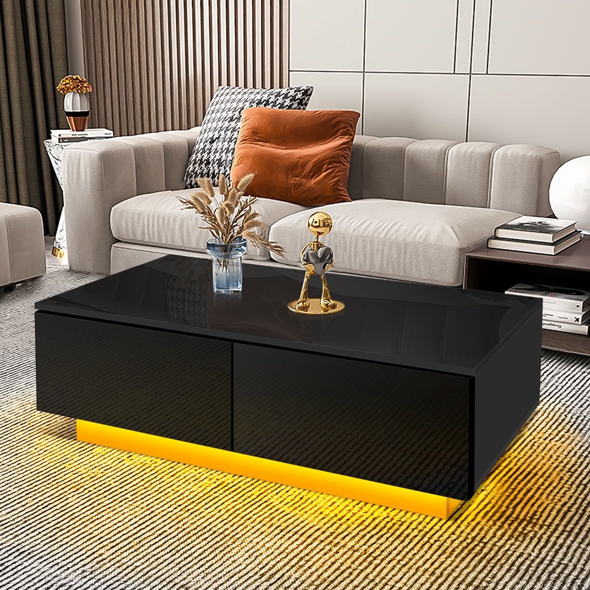 High Gloss Rectangle Coffee Table Center Tables With India | Ubuy Inside Rectangular Led Coffee Tables (View 11 of 15)