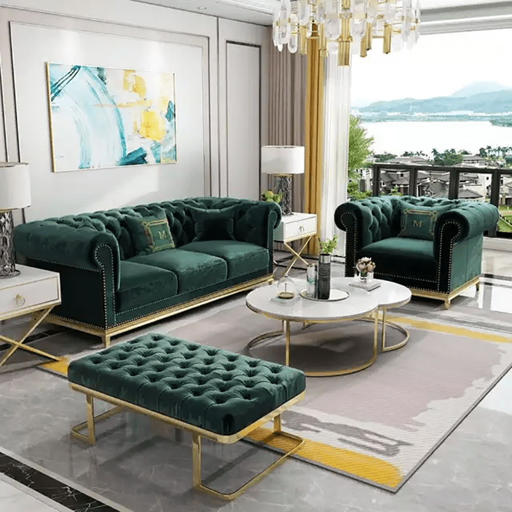 High Profile Sofa With Ottoman – Fatima Furniture Regarding Sofas With Ottomans (View 13 of 15)