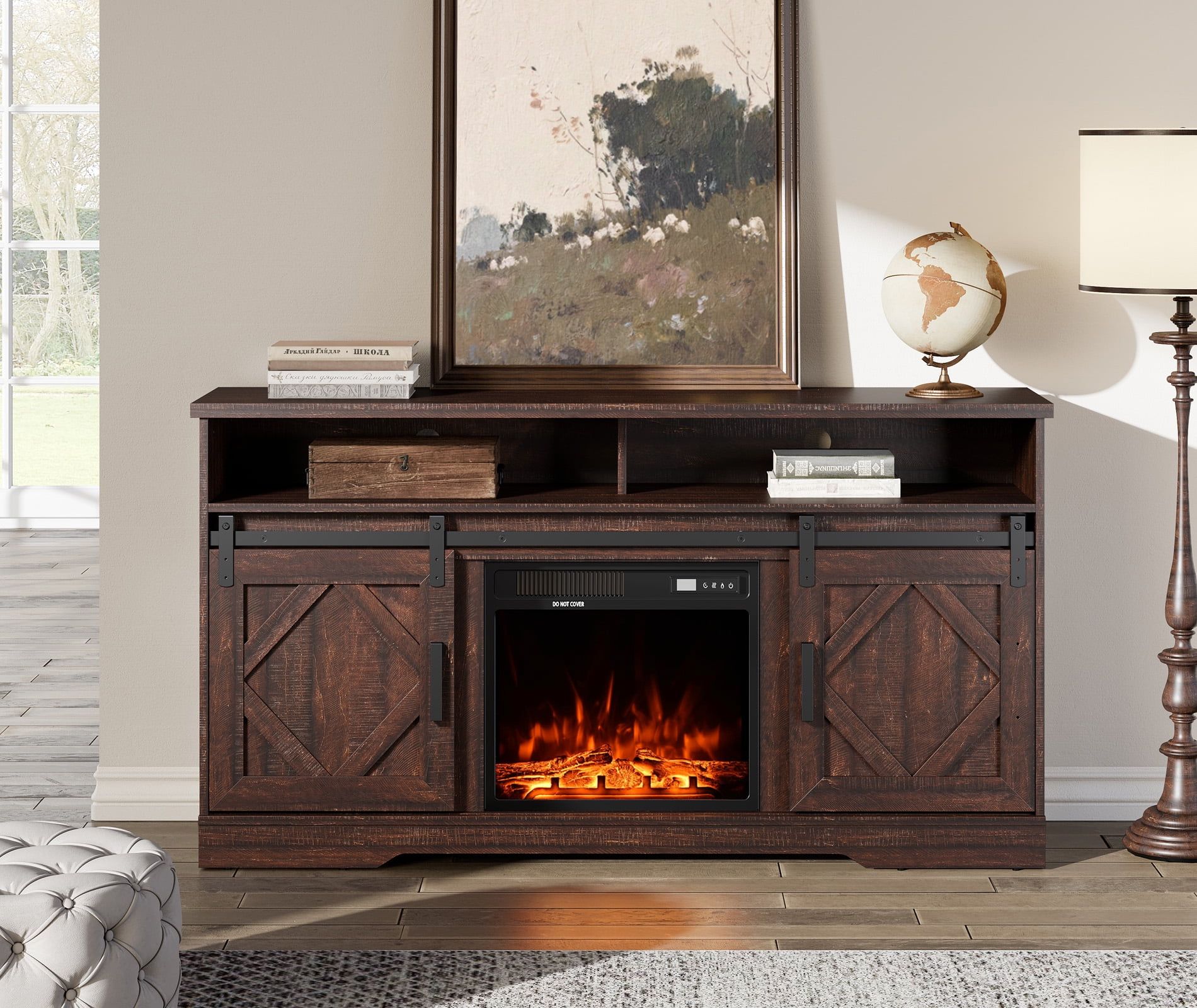 Highboy Electric Fireplace Tv Stand Entertainment Center For Tvs Up To 65",  Brown – Walmart Regarding Wood Highboy Fireplace Tv Stands (View 11 of 15)