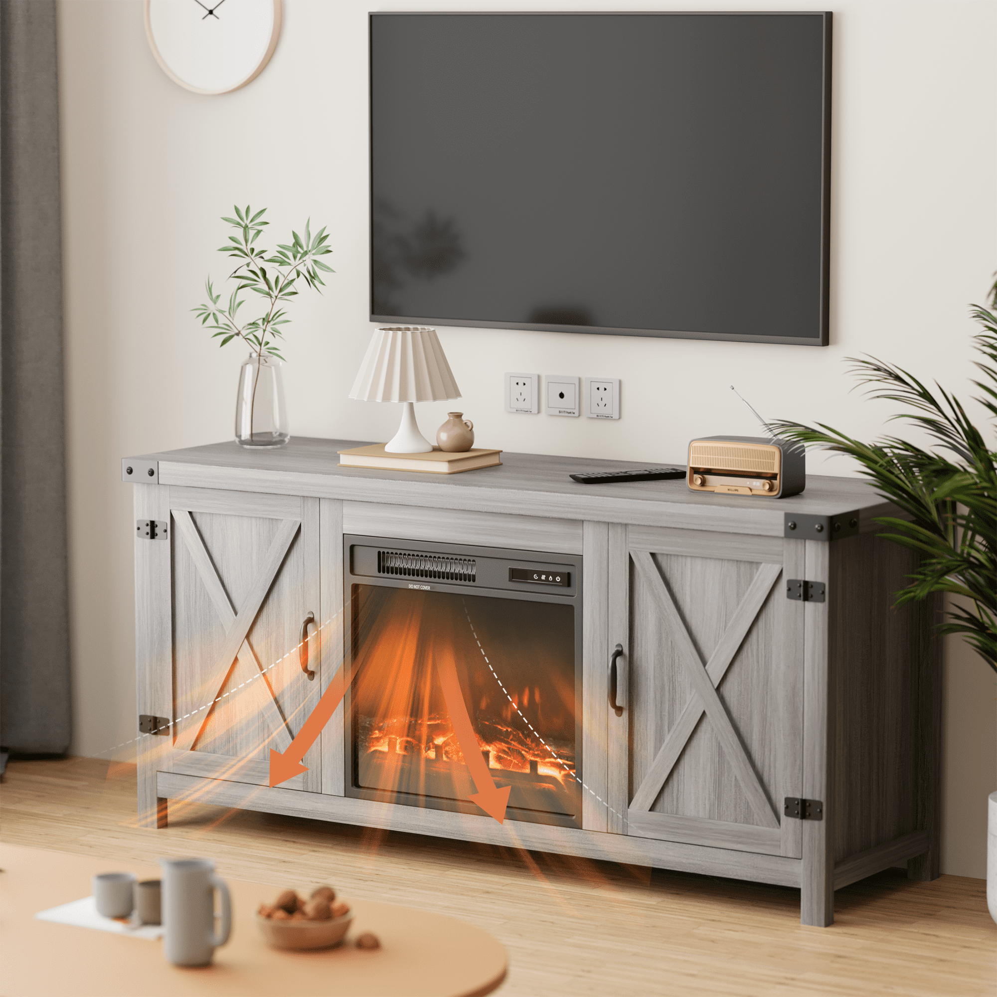 Homall Modern Farmhouse Tv Stand Double Barn Door Fireplace Tv Stand For  Tvs Up To 65 Inch, 58 Inch,grey Wash – Walmart With Regard To Modern Farmhouse Barn Tv Stands (View 13 of 15)
