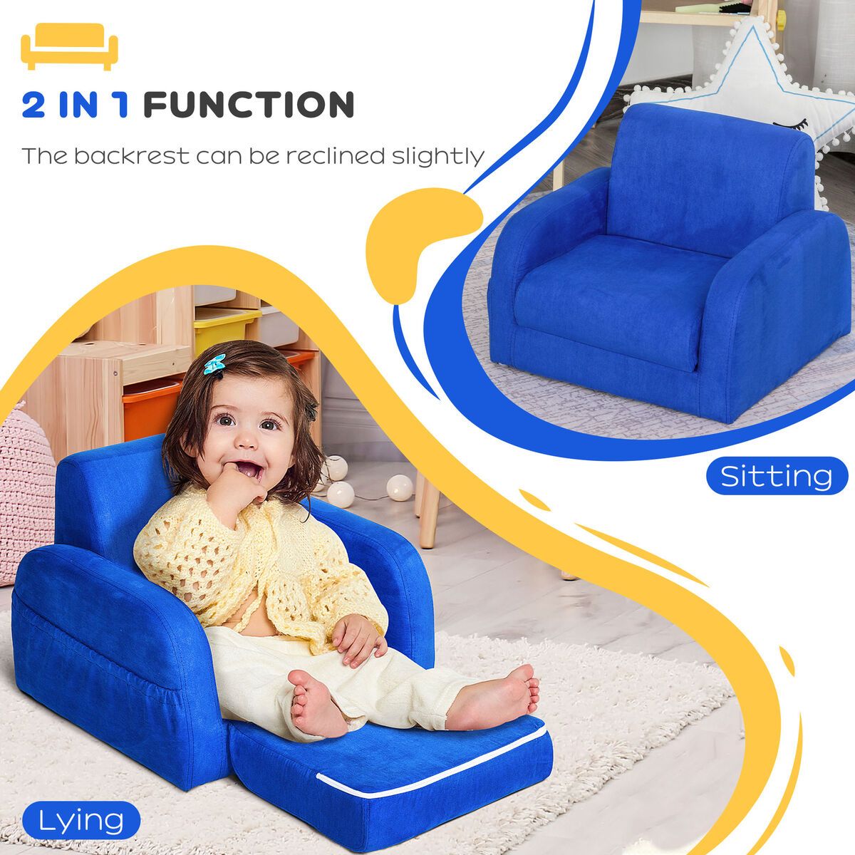 Homcom 2 In 1 Kids Armchair Sofa Bed Fold Out Padded Wood Frame Bedroom  Blue | Ebay Pertaining To 2 In 1 Foldable Children's Sofa Beds (Photo 4 of 15)