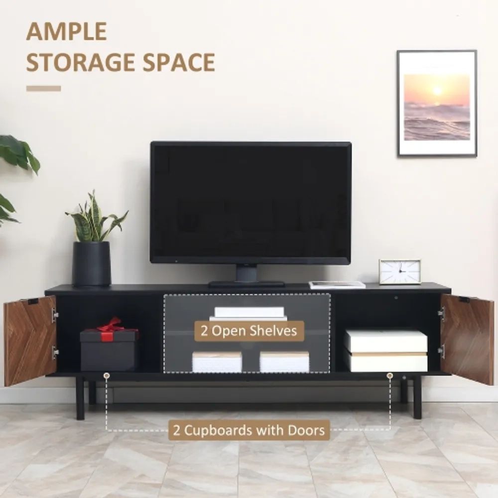 Homcom Modern Tv Stand With Storage For Tvs Up To 50", Media Console With 2  Cupboards And Open Shelves, Tv Unit For Bedroom, Living Room, Black |  Coquitlam Centre Pertaining To Tv Stands With 2 Doors And 2 Open Shelves (Photo 14 of 15)