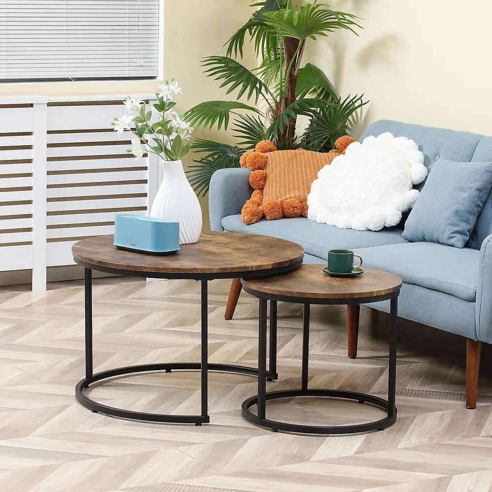 Homcom Round Coffee Table Set Of 2 Nesting Tables With Metal Frame |  Coquitlam Centre With Round Coffee Tables With Steel Frames (View 9 of 15)