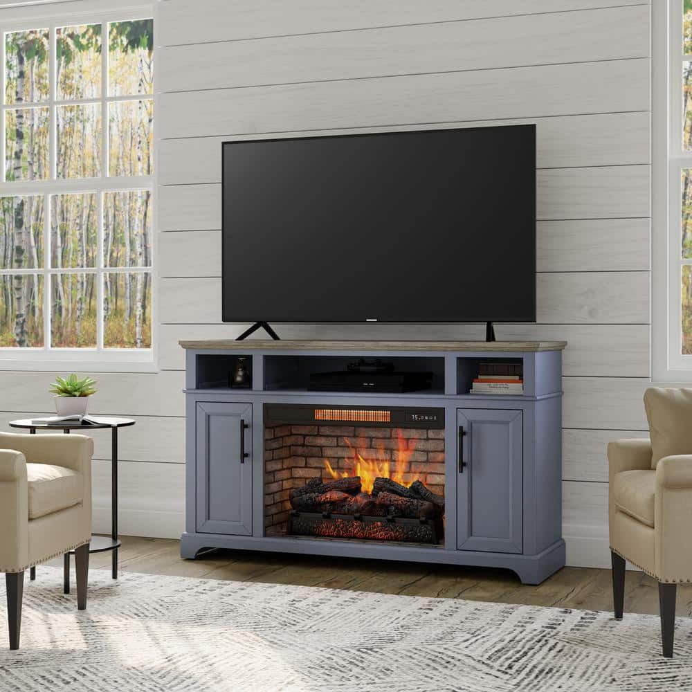 Home Decorators Collection Hillrose 52 In. Freestanding Electric Fireplace  Tv Stand In Blue Ash With Rustic Taupe Oak Top 2240fm 26 310 – The Home  Depot For Electric Fireplace Tv Stands (Photo 1 of 15)