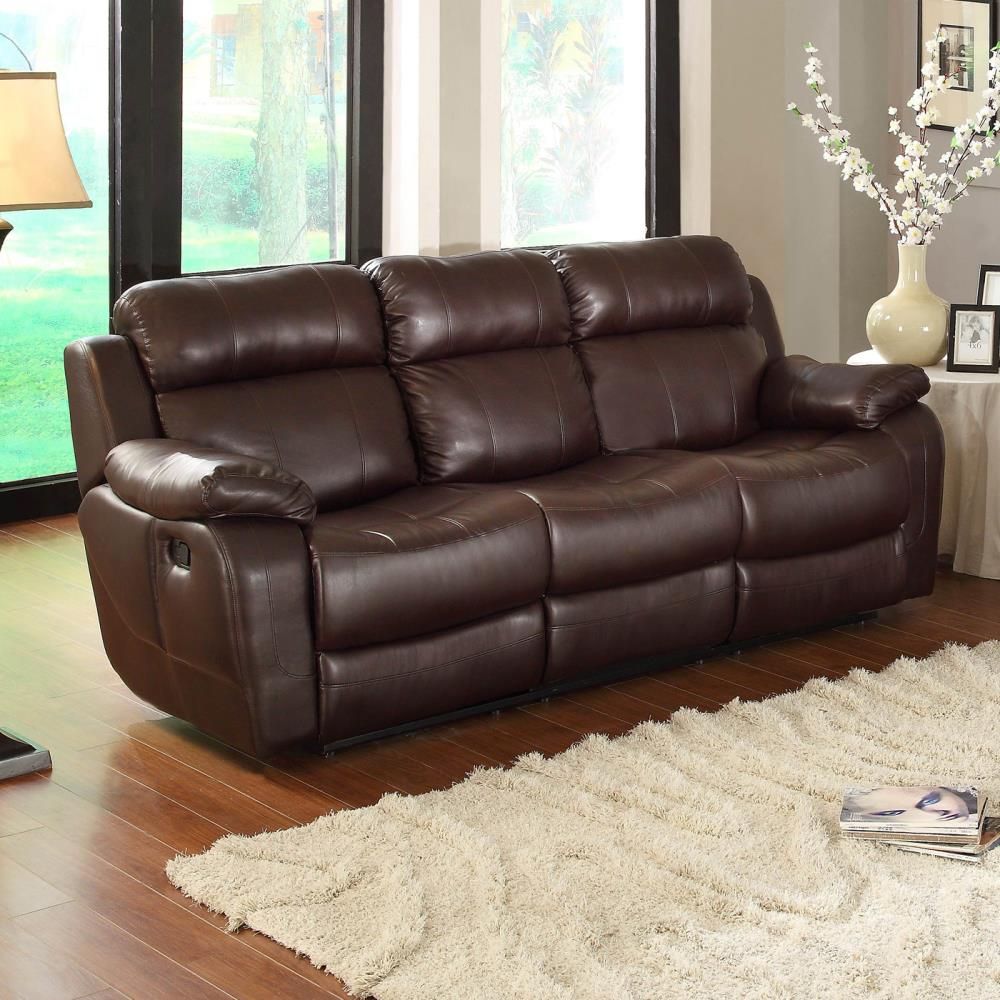 Homelegance Marille 88 In Casual Dark Brown Faux Leather 3 Seater Reclining  Sofa At Lowes Throughout Faux Leather Sofas In Chocolate Brown (View 3 of 15)