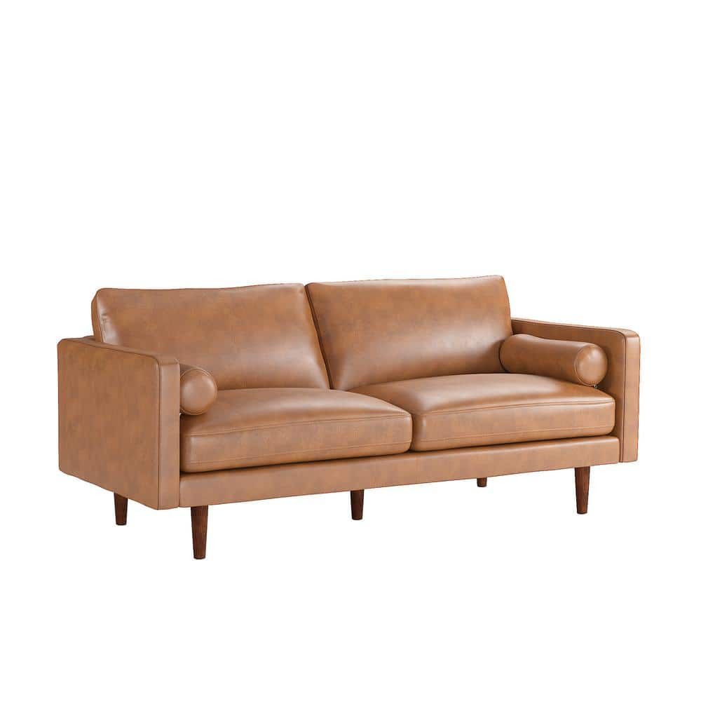 Homesullivan 77.8 In. Square Arm Mid Century Faux Leather Straight Sofa In  Brown 40e992capu 3 – The Home Depot In Faux Leather Sofas (Photo 10 of 15)