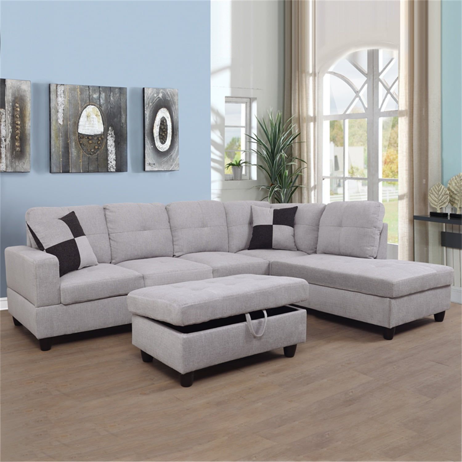 Hommoo Couch Sofa Set, Modern L Shaped Sofa For Living Room, Flannel Sectional  Sofa Set For Apartment, Off White(without Ottoman) – Walmart In Modern L Shaped Sofa Sectionals (Photo 1 of 15)