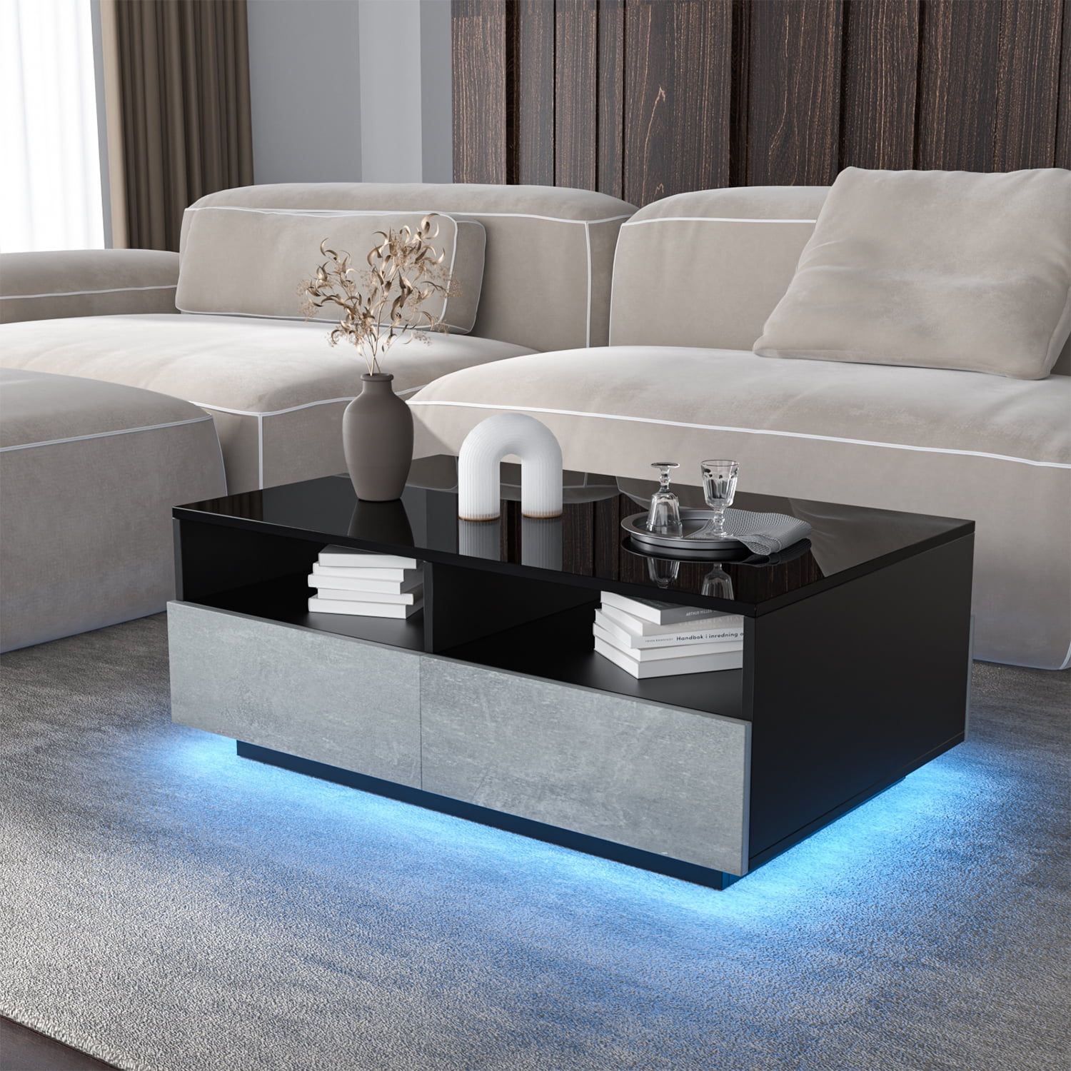 Hommpa Coffee Table Rgb Led Rectangular Center Table With Remote Control  Mordern Sofa Side Cocktail Storage Tables Gray Black For Living Room –  Walmart With Regard To Rectangular Led Coffee Tables (View 15 of 15)