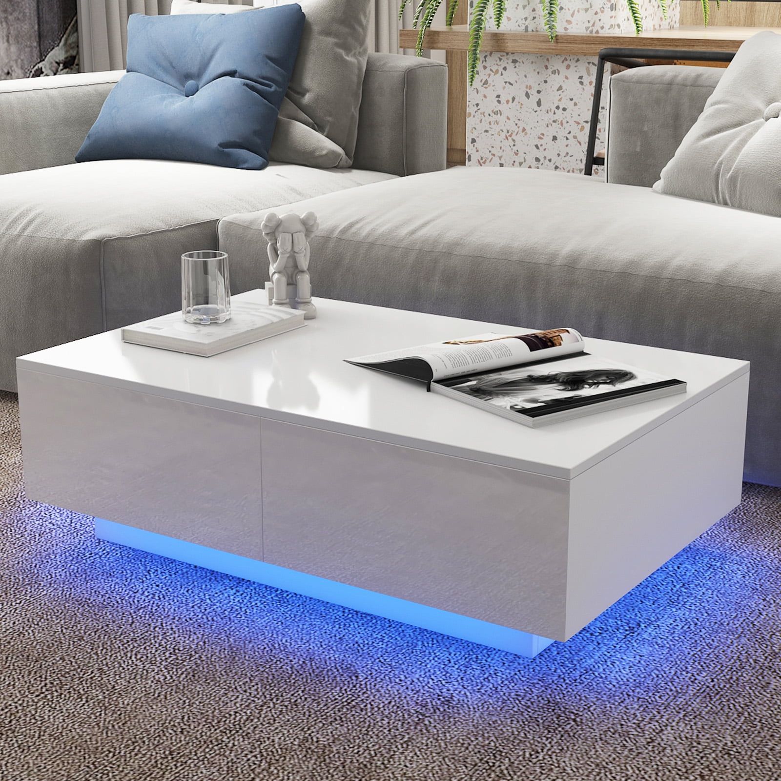 Hommpa Coffee Table With 4 Drawers Led Center Table Sofa Side Tea Tables  White High Gloss Finish – Walmart With Regard To Led Coffee Tables With 4 Drawers (Photo 1 of 15)