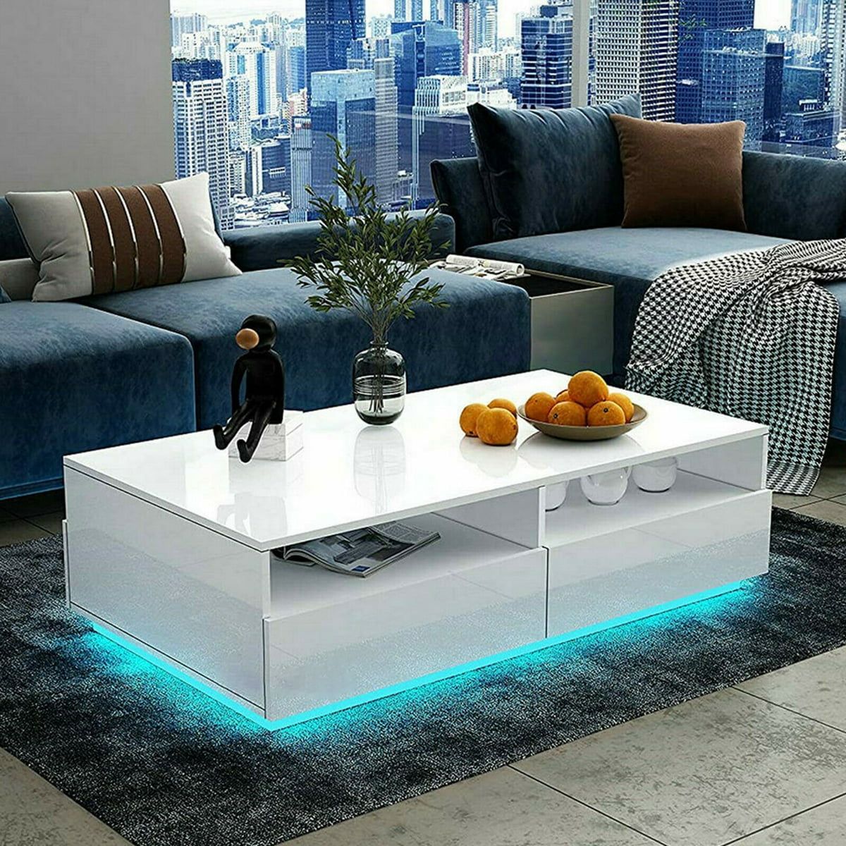 Hommpa Led Coffee Table Rectangular High Gloss Cote Divoire | Ubuy Inside Coffee Tables With Led Lights (View 14 of 15)