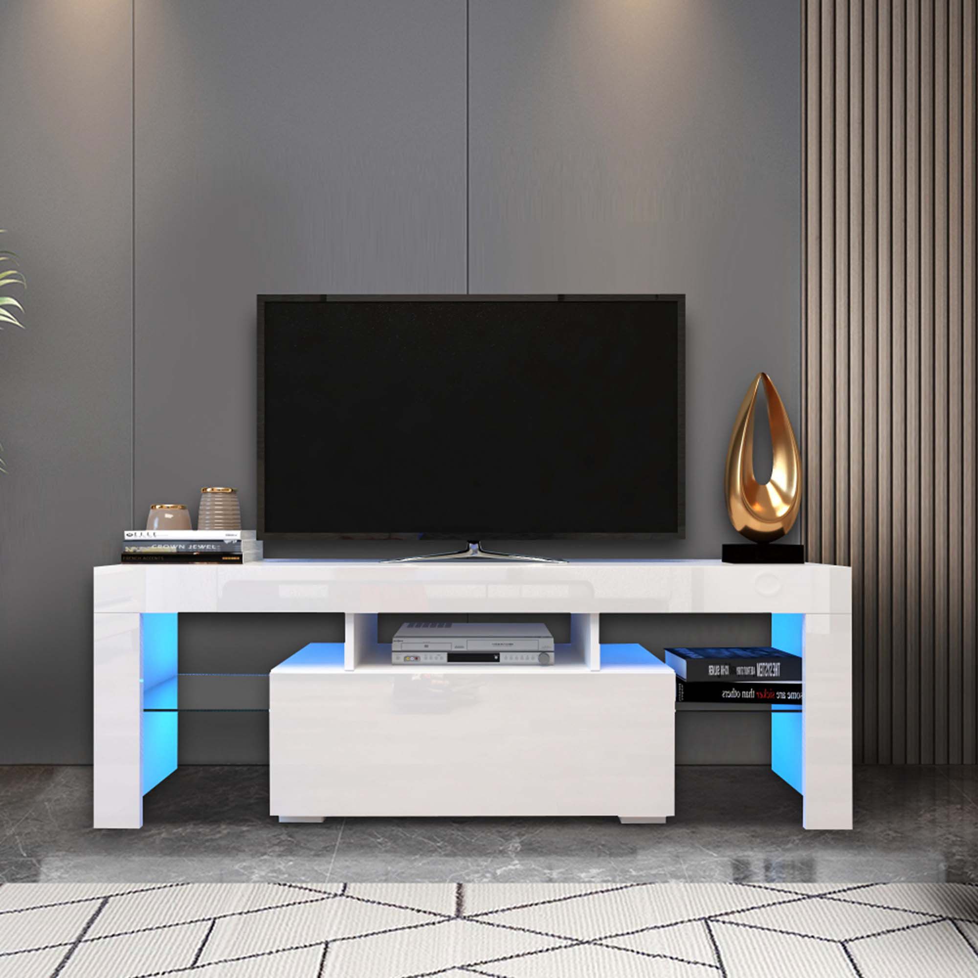 Ivy Bronx Daneca Tv Stand With Led Rgb Lights, Flat Screen Tv Cabinet,  Gaming Consoles | Wayfair With Regard To Stand For Flat Screen (View 12 of 15)