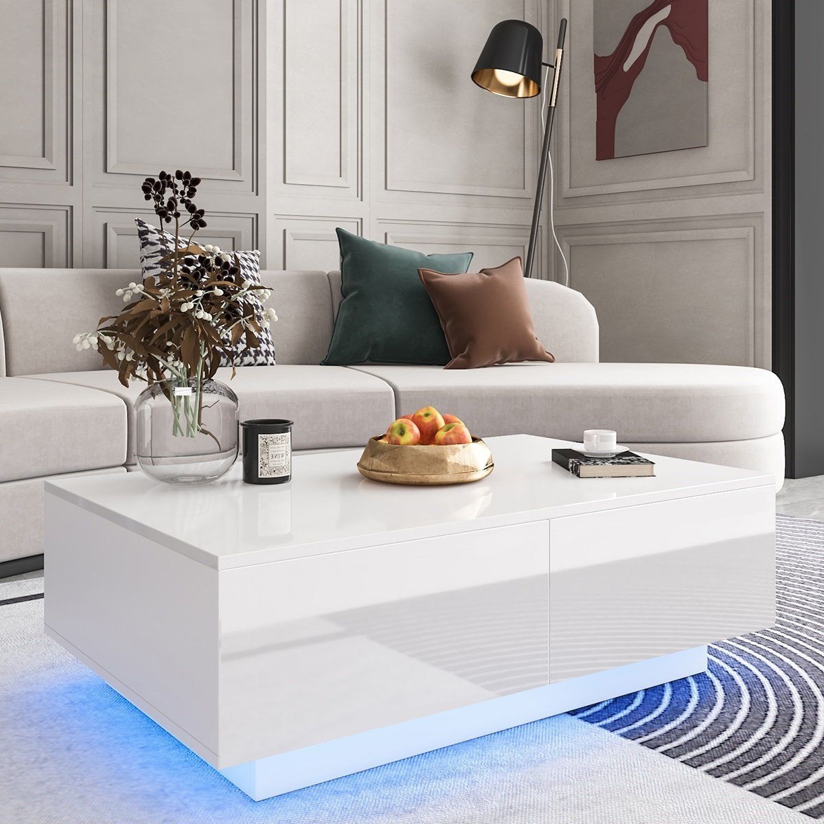Ivy Bronx Gatewood Coffee Table With Rgb Led Lights & 4 Drawers & Reviews |  Wayfair Regarding Coffee Tables With Led Lights (View 4 of 15)