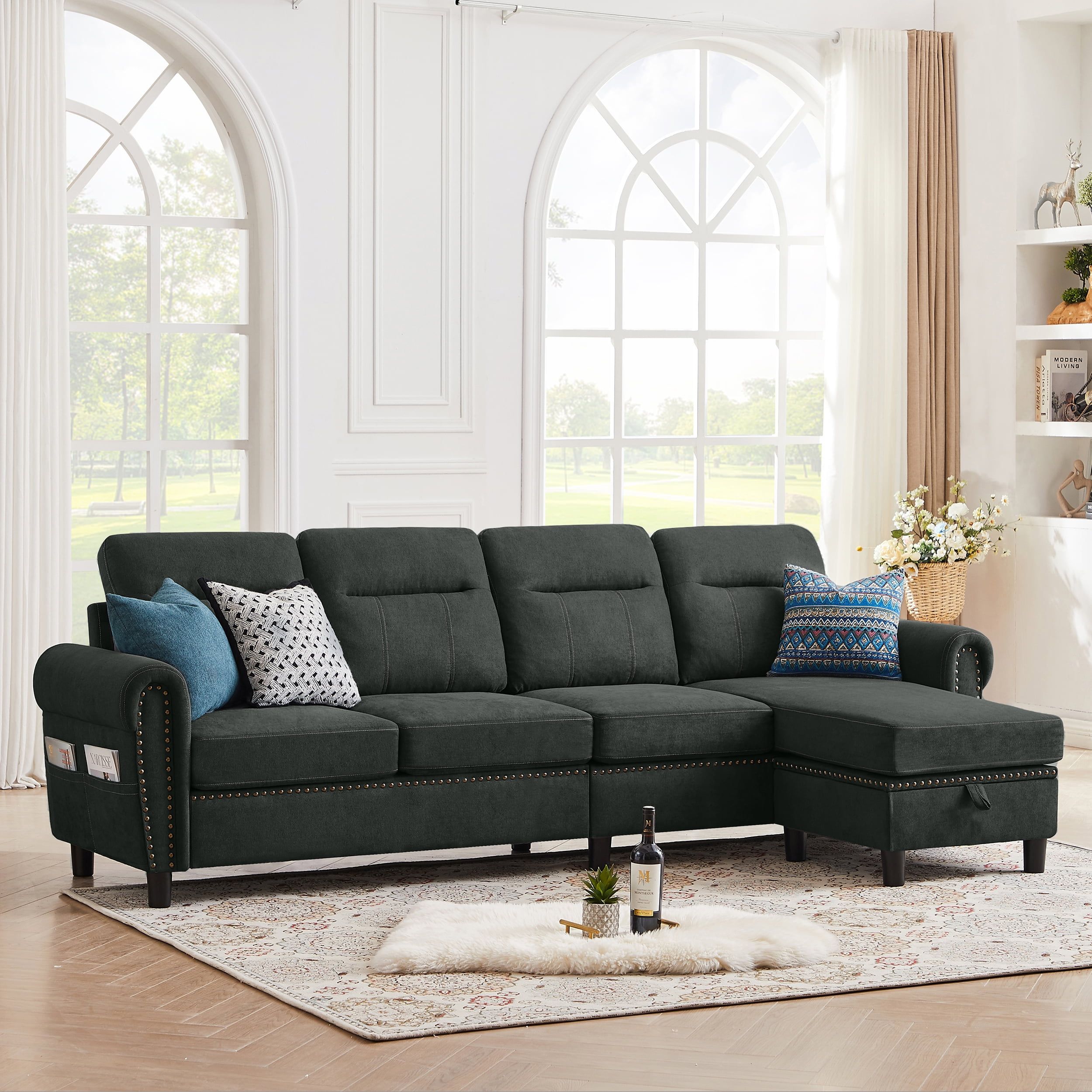 Jarenie Modern Sectional Sofa Couch With Reversible Chaise L Shaped Couch  4 Seat Convertible Sofa For Living Room ,sectional Couch ,living Room  ,darkgrey – Walmart Intended For L Shape Couches With Reversible Chaises (Photo 7 of 15)
