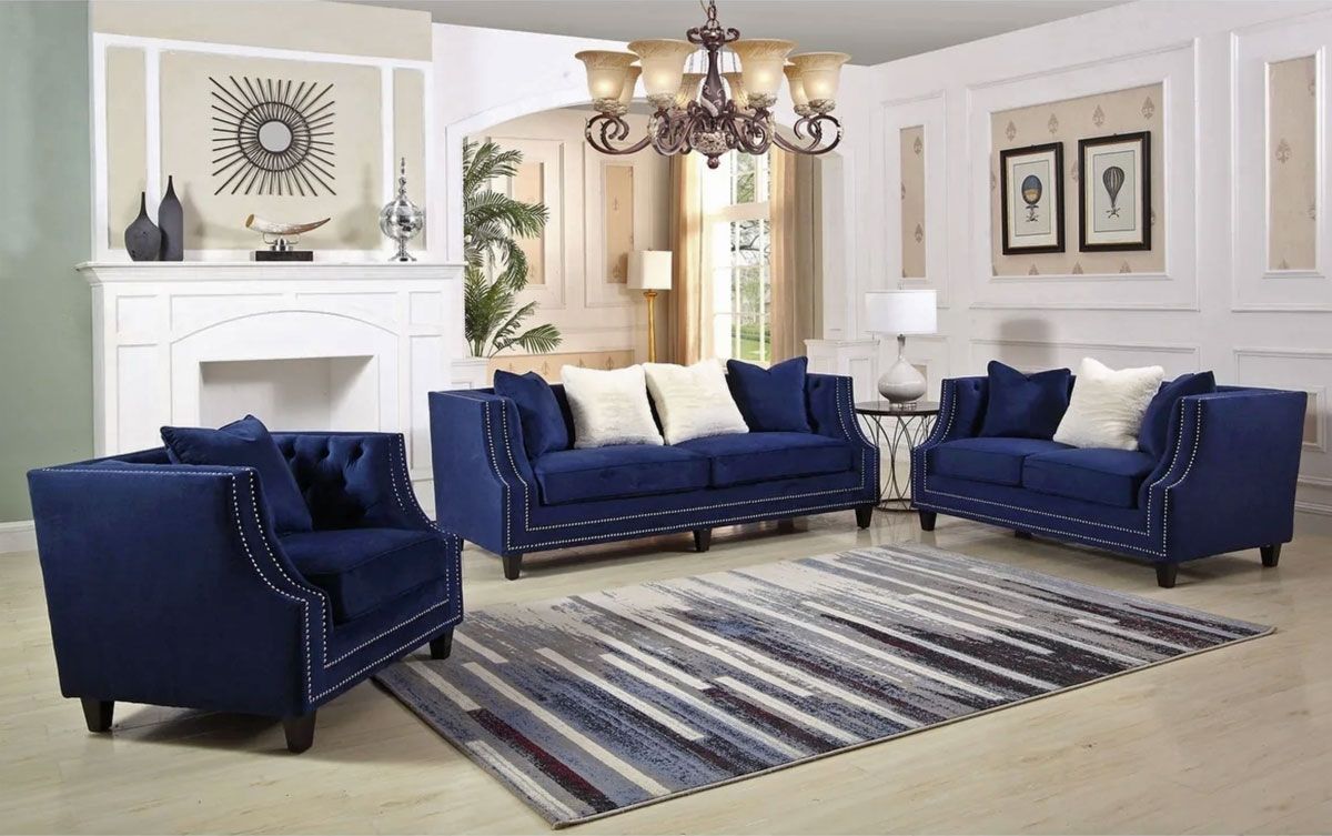 Jonas Navy Blue Velvet Sofa With Sofas In Blue (Photo 6 of 15)