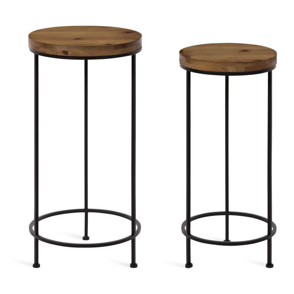 Kate And Laurel Espada 12.80 In. Rustic Brown Round Metal End Table (set Of  2) 216928 – The Home Depot With Kate And Laurel Bellport Farmhouse Drink Tables (Photo 12 of 15)