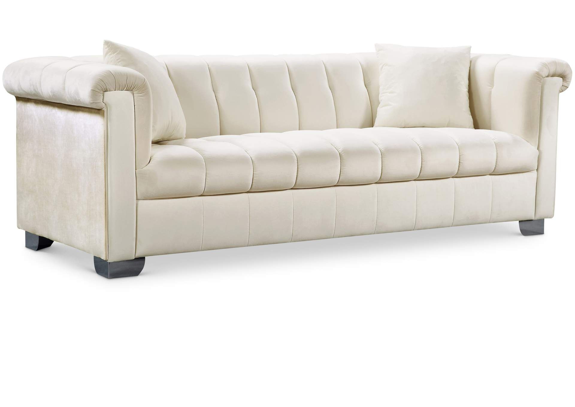 Kayla Cream Velvet Sofa Intended For Sofas In Cream (Photo 7 of 15)