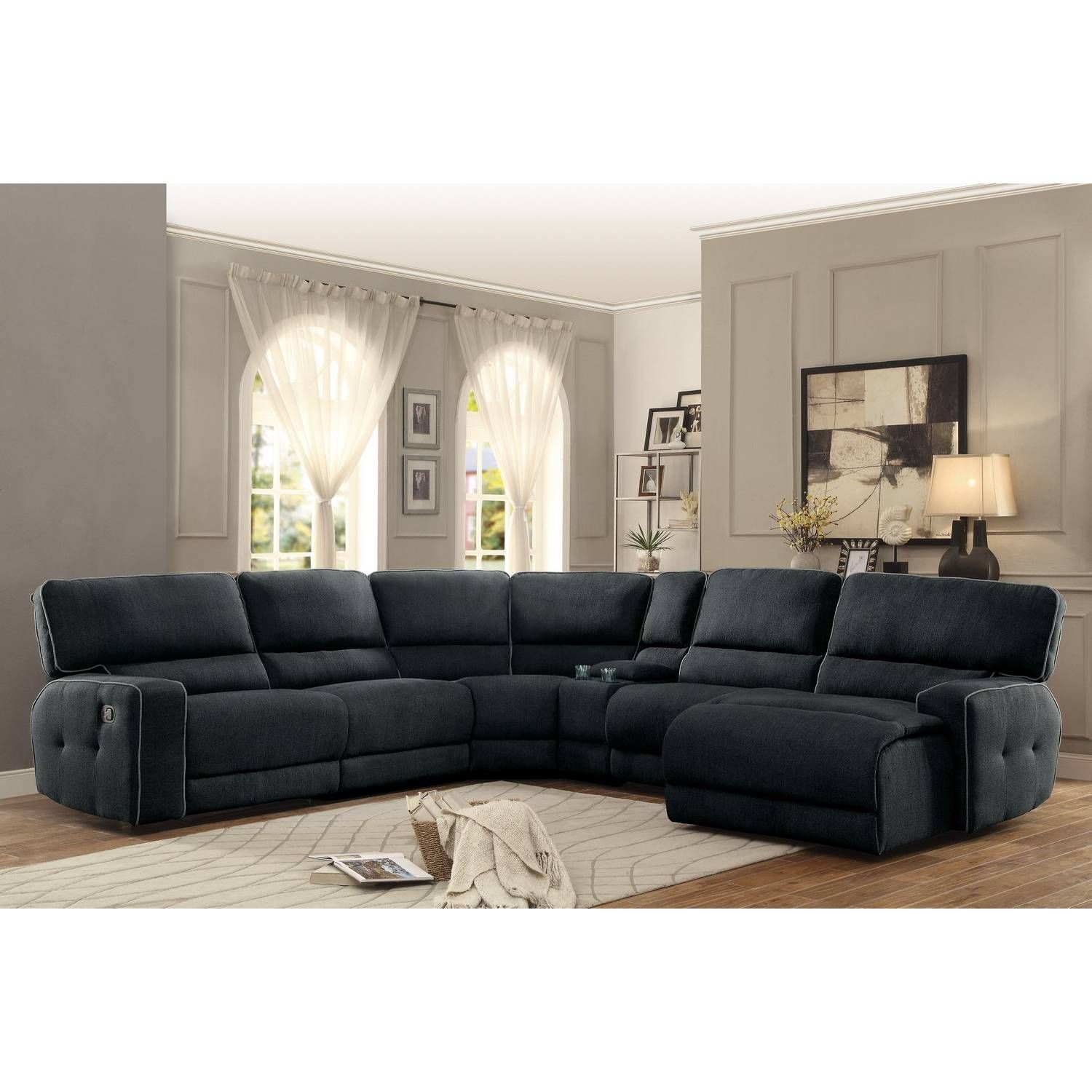 Keamey Reclining Sectional Sofa Set A – Polyester – Dark Grey Throughout Dark Grey Polyester Sofa Couches (View 15 of 15)