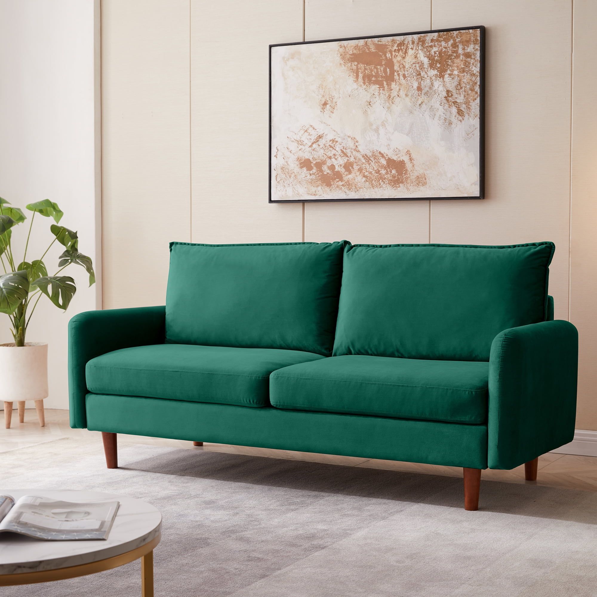 Kowilk Velvet Loveseat Sofa, 69'' Mid Century Modern Small Love Seats  Furniture Comfy Couch For Living Room, Upholstered 2 Seater Sofa For Small  Apartment（green） – Walmart With Regard To Small Love Seats In Velvet (View 3 of 15)
