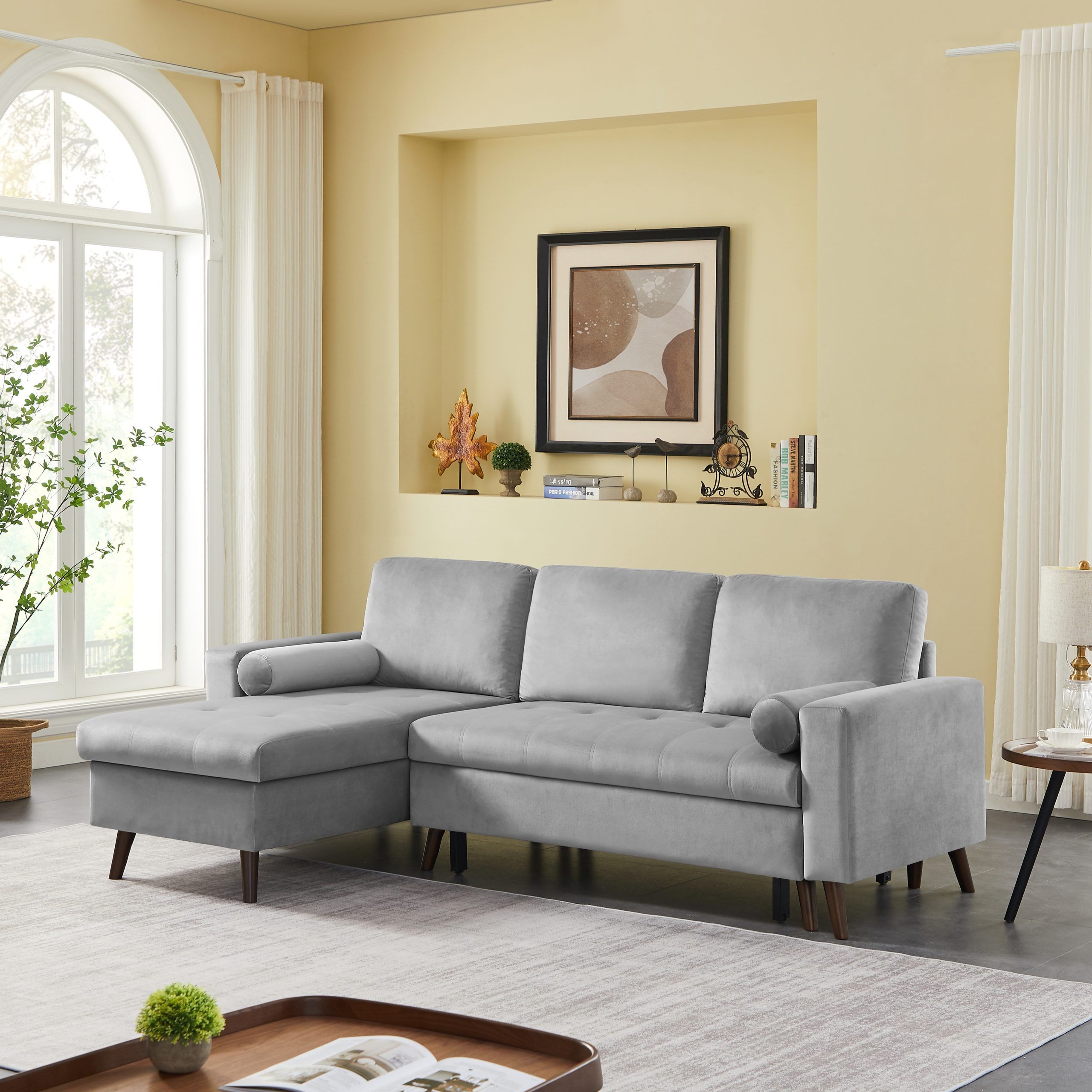 L Shaped Sectional Sofa 88" Reversible Pull Out Sleeper Sofa With Storage  Chaise, Left/right Handed Chaise – Space Saving – On Sale – Bed Bath &  Beyond – 37686398 Throughout Left Or Right Facing Sleeper Sectionals (Photo 12 of 15)