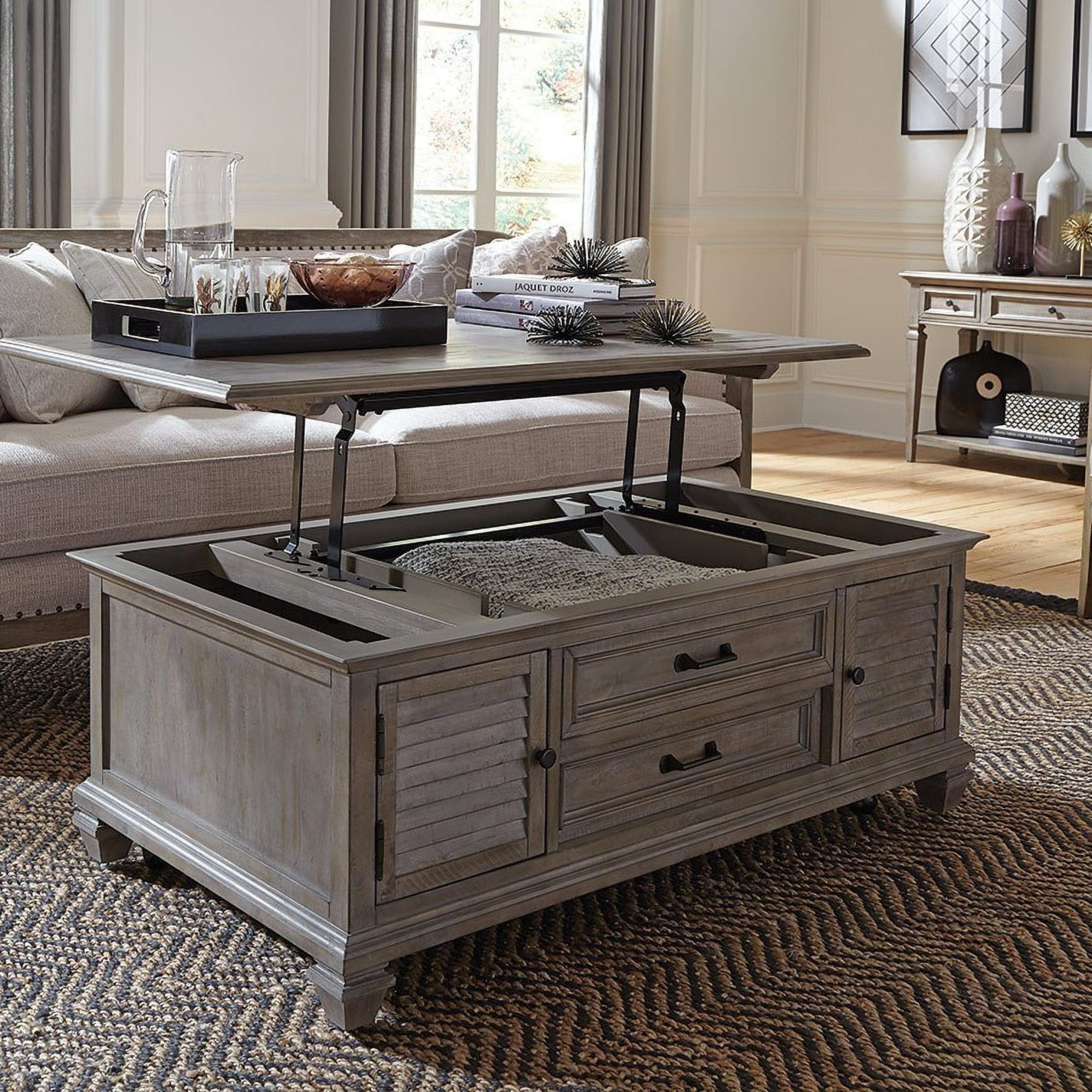 Lancaster Dovetail Grey Lift Top Storage Cocktail Table With Casters Magnussen | 1stopbedrooms Throughout Coffee Tables With Casters (View 13 of 15)