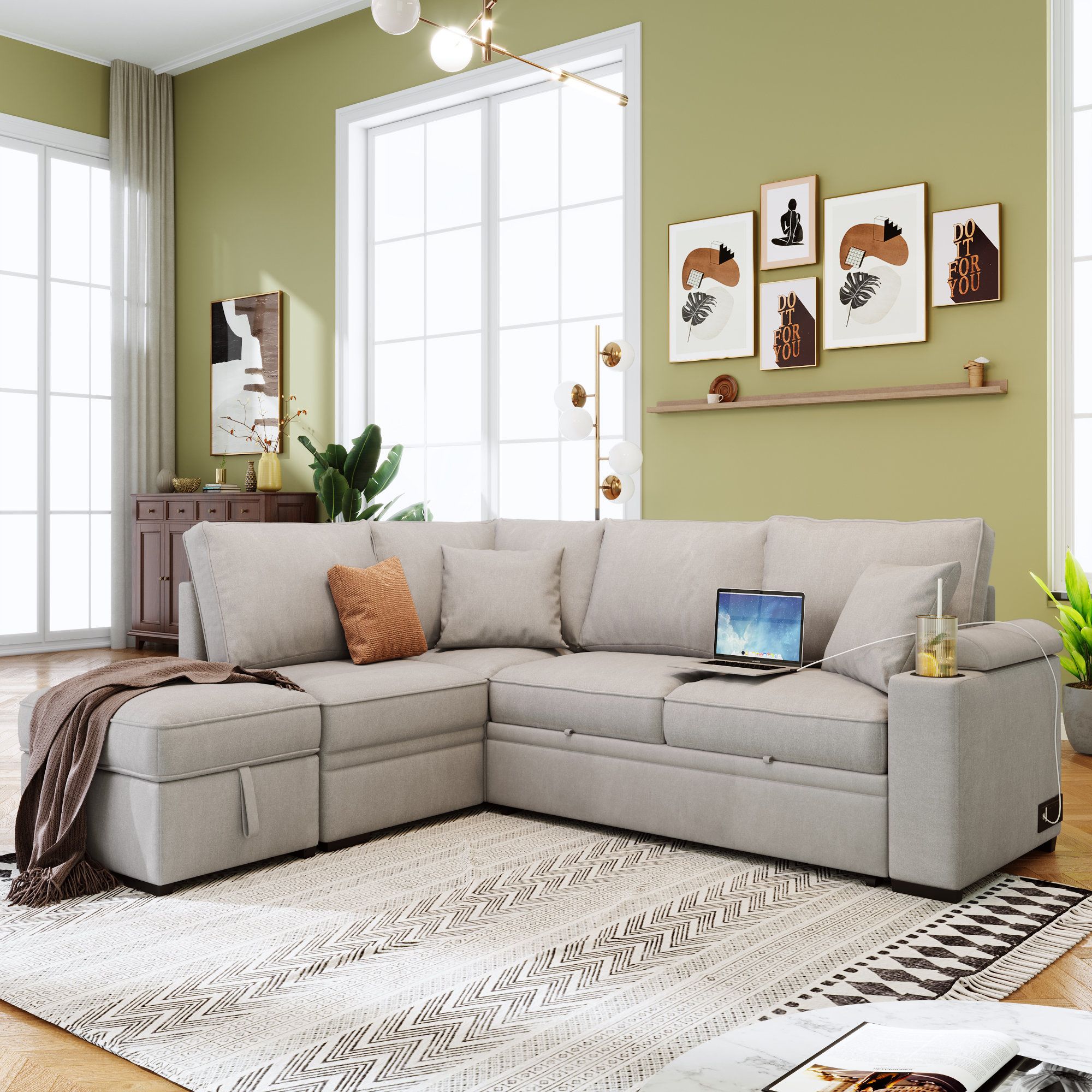 Latitude Run® Cassan 87.4" Wide Left Hand Facing Sleeper Sofa And Chaise  With Ottoman | Wayfair Within Left Or Right Facing Sleeper Sectionals (Photo 8 of 15)