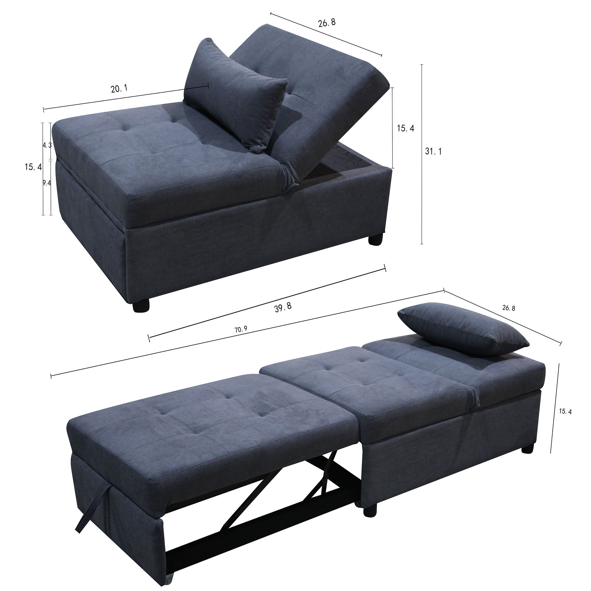 Latitude Run® Folding Ottoman Sleeper Leisure Bed, 4 In 1 Multi Function  Adjustable Ottoman Bench Guest Sofa Chair Sofa Bed | Wayfair Regarding 4 In 1 Convertible Sleeper Chair Beds (Photo 11 of 15)