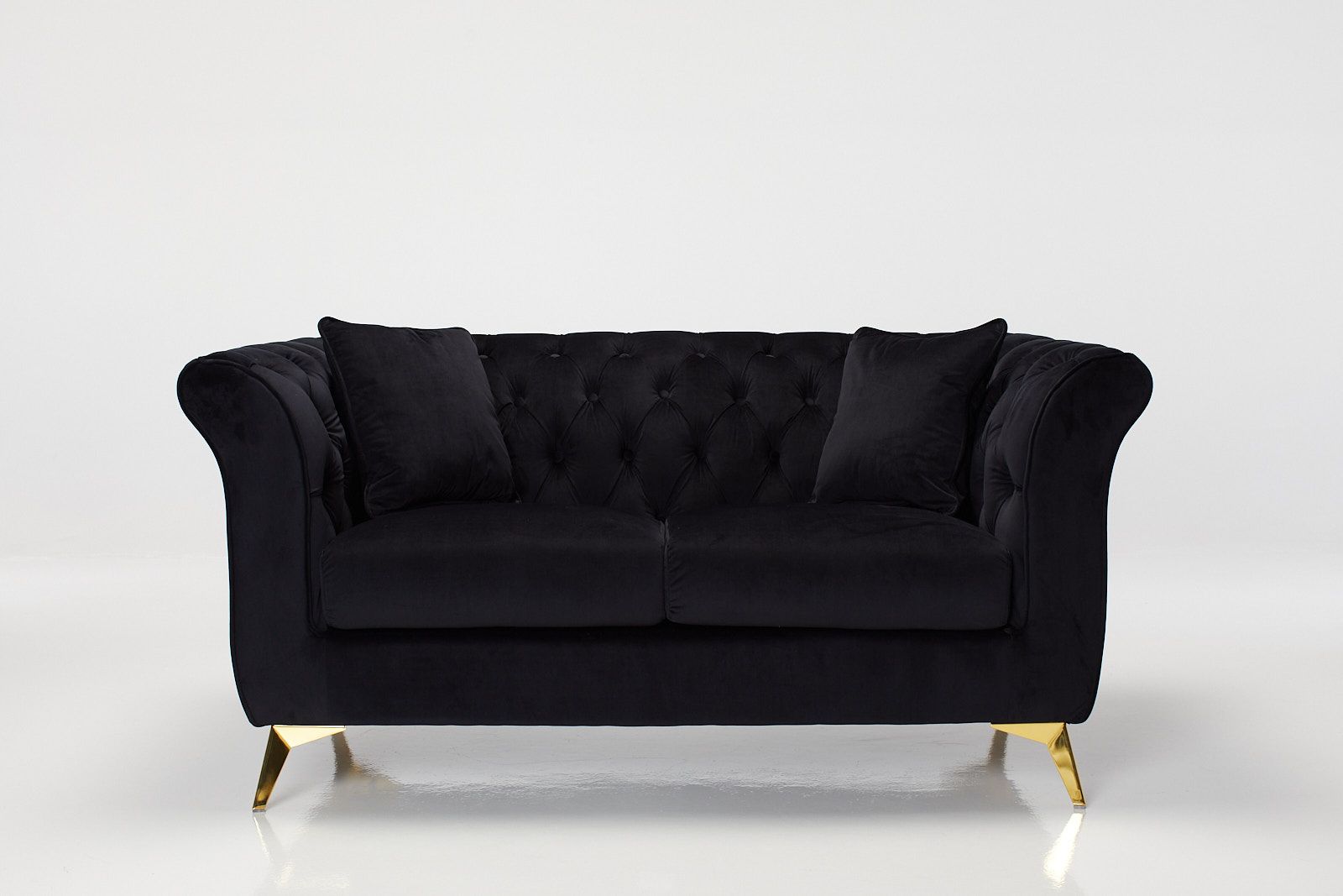 Lauren – 2 Seater Modern Chesterfield Sofa, Black Velvet | Furniture Outlet Pertaining To Black Velvet 2 Seater Sofa Beds (View 6 of 15)