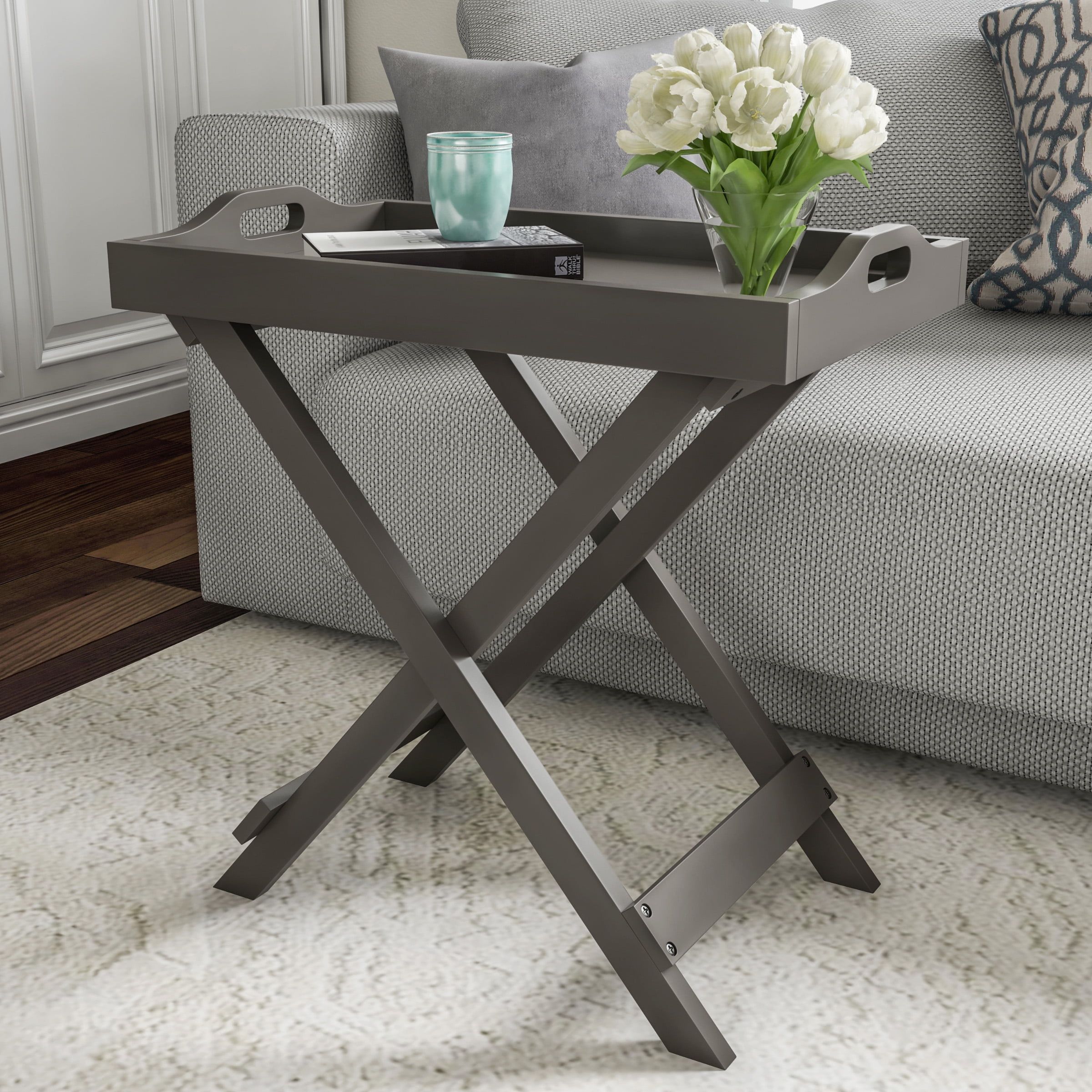 Lavish Home Portable Folding End Table With Removable Tray Top (gray) –  Walmart With Detachable Tray Coffee Tables (View 13 of 15)