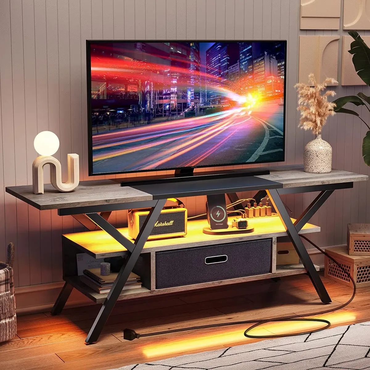 Led Entertainment Center Power Outlets Gaming Tv Stand For Tv Up To 65 Inch  Rgb | Ebay With Led Tv Stands With Outlet (Photo 5 of 15)