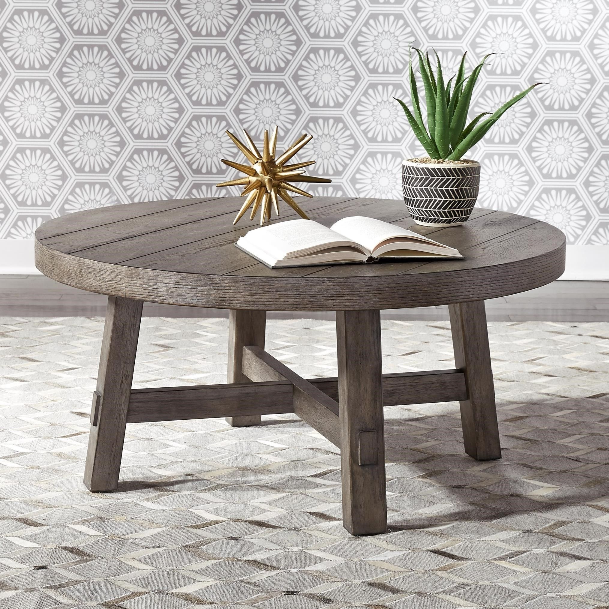 Liberty Furniture Modern Farmhouse Contemporary Splay Leg Round Cocktail  Table | Superstore | Occ – Cocktail Coffee Tables With Regard To Modern Farmhouse Coffee Table Sets (View 8 of 15)