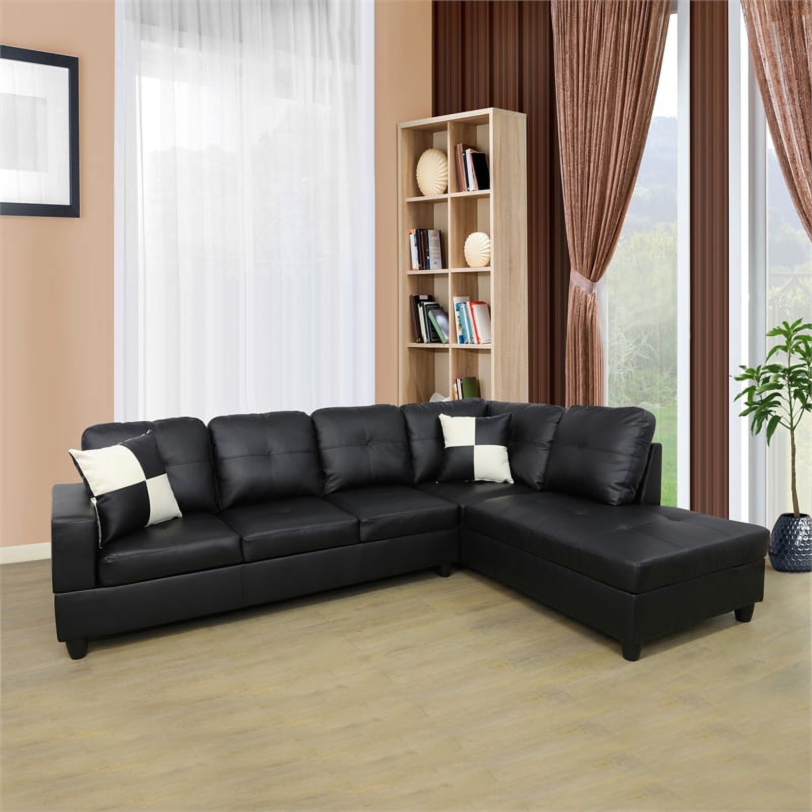 Lifestyle Furniture Leisly Right Facing Sectional Sofa Set In Ultimate Black  – Walmart Pertaining To Right Facing Black Sofas (Photo 1 of 15)