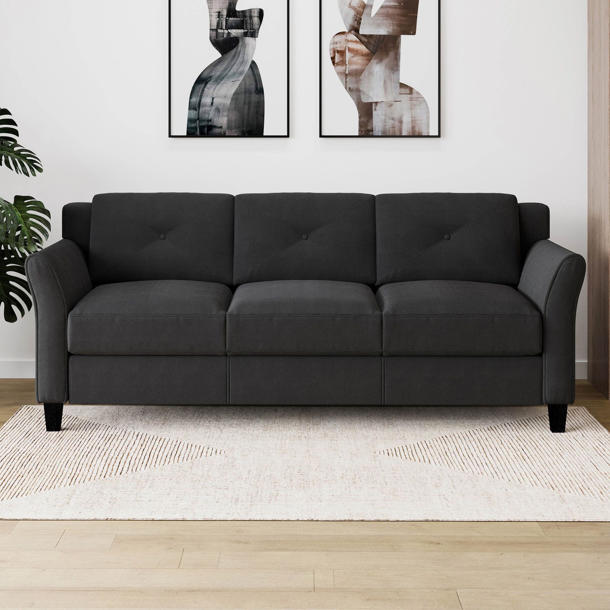 Lifestyle Solutions Taryn Traditional Sofa With Curved Arms, Black Fabric  Upholstery – Walmart Throughout Sofas With Curved Arms (View 8 of 15)