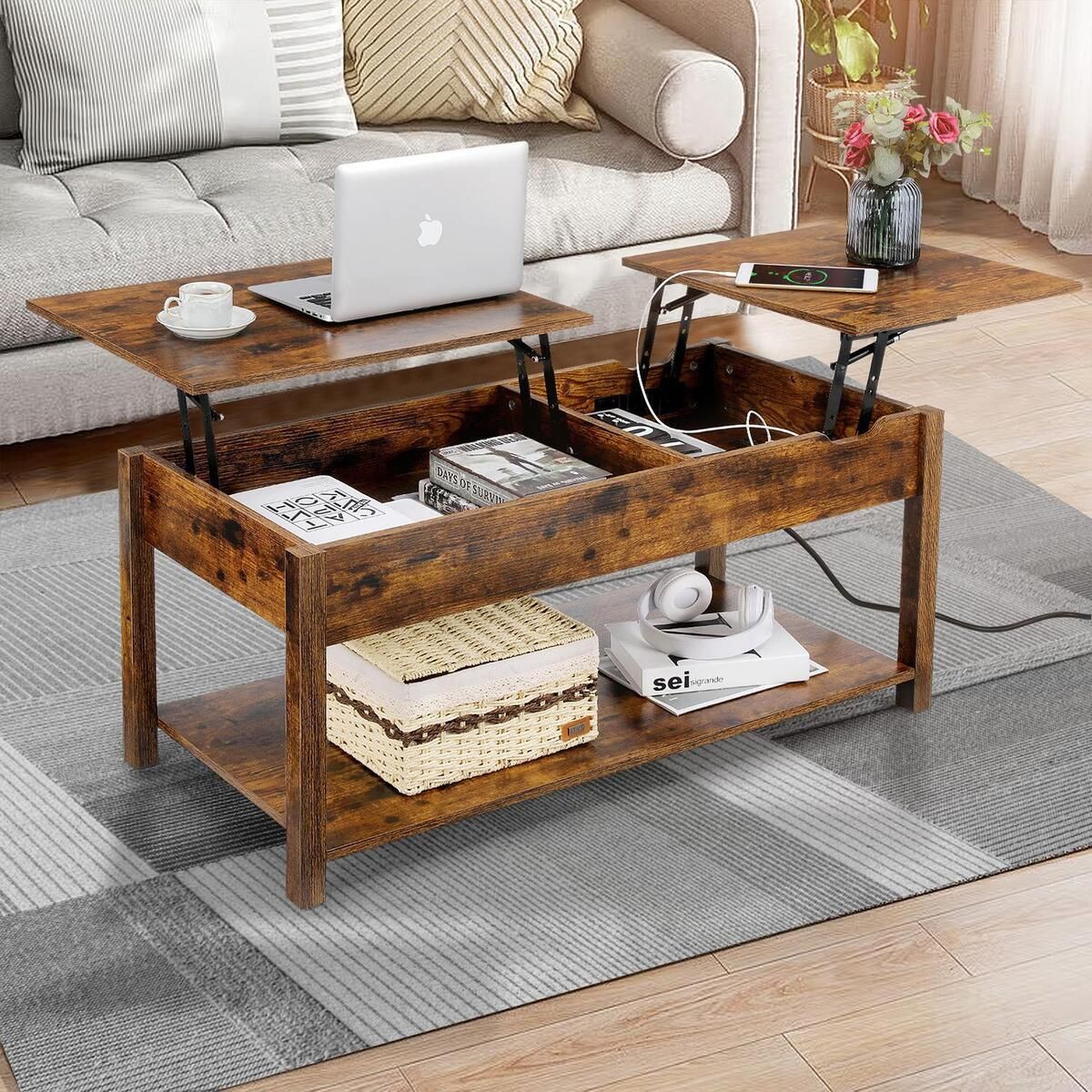 Lift Top Coffee Table With Hidden Storage And Side Drawer For Living  Room/office | Ebay In Lift Top Coffee Tables With Storage Drawers (View 12 of 15)