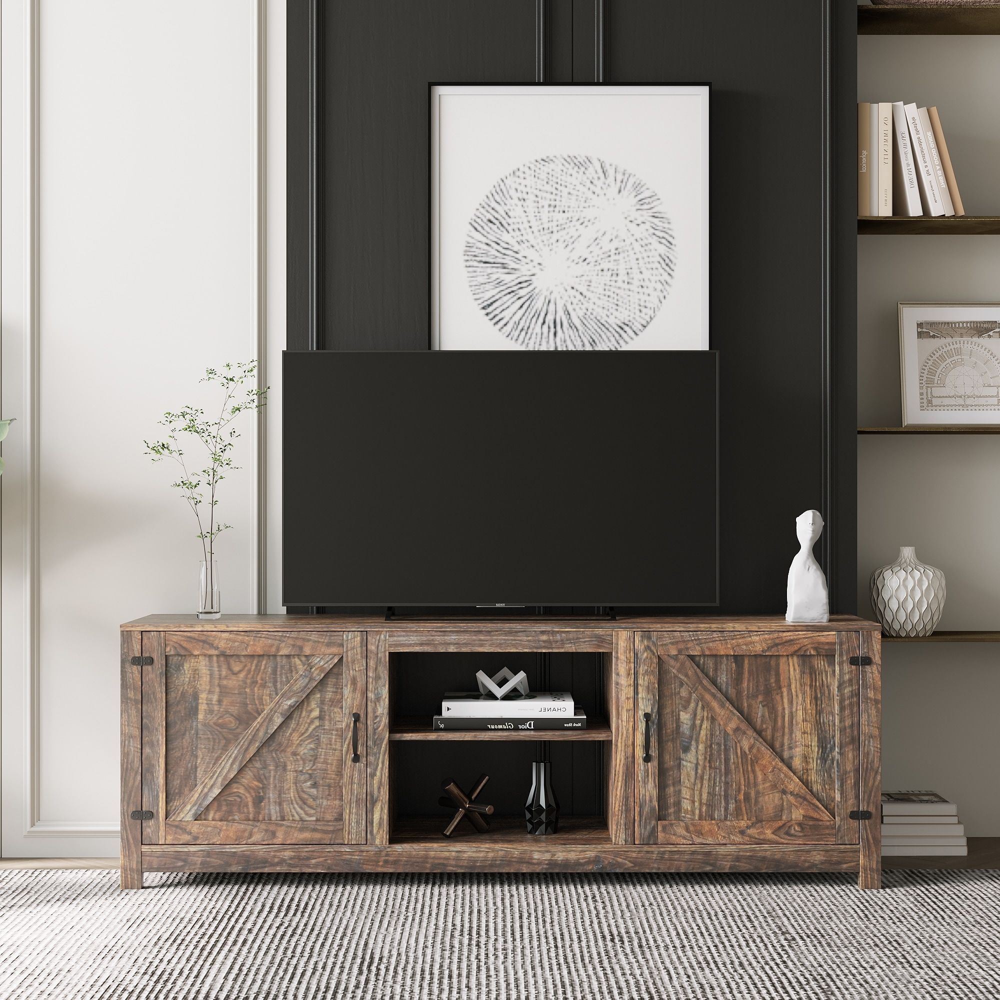 Light Walnut Rustic Farmhouse Style Tv Stand With Ample Storage And Durable  Design – Bed Bath & Beyond – 38353706 In Modern Farmhouse Rustic Tv Stands (Photo 13 of 15)